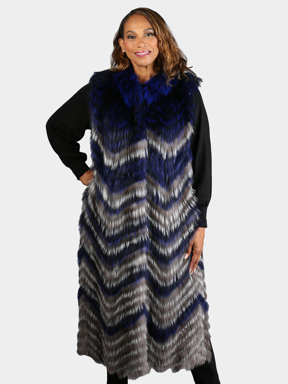 Women's Natural Silver Fox and Blue Dyed Fox Vest