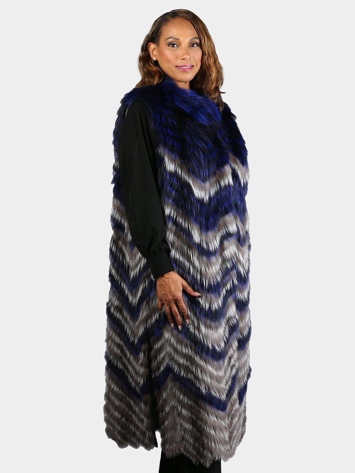 Women's Natural Silver Fox and Blue Dyed Fox Vest
