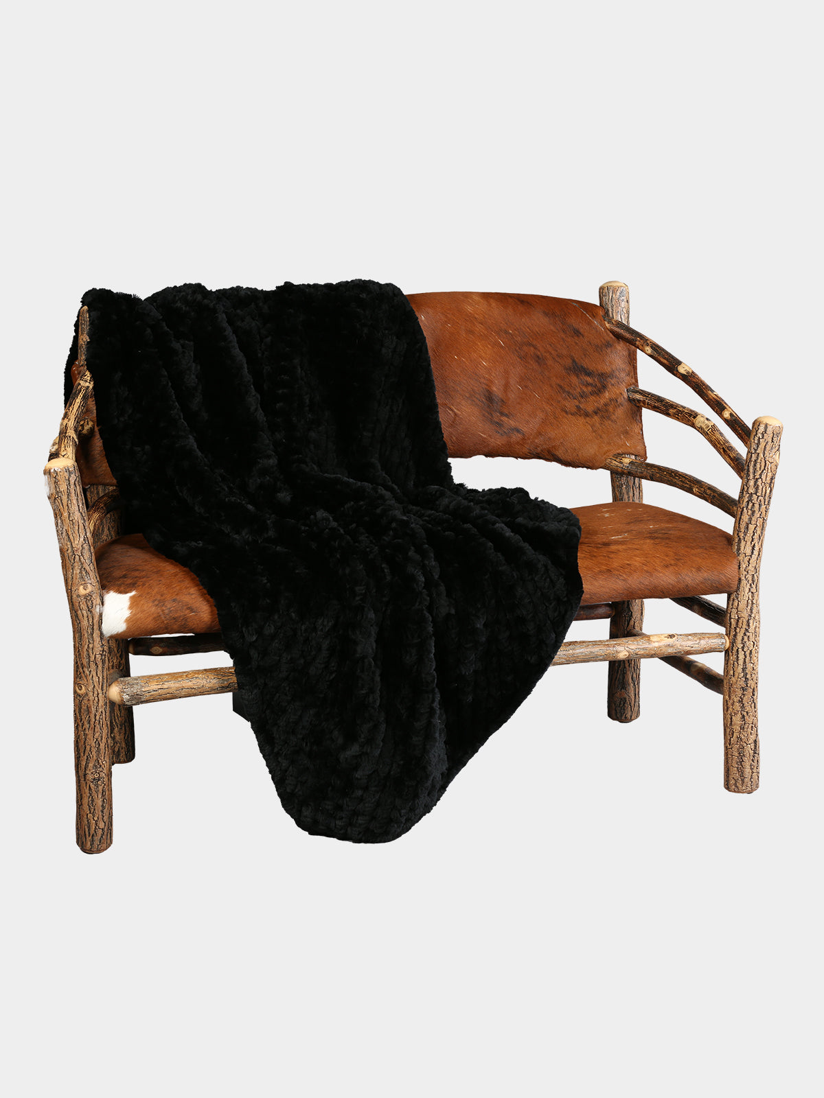 Women's Black Knitted Rex Rabbit Fur Blanket