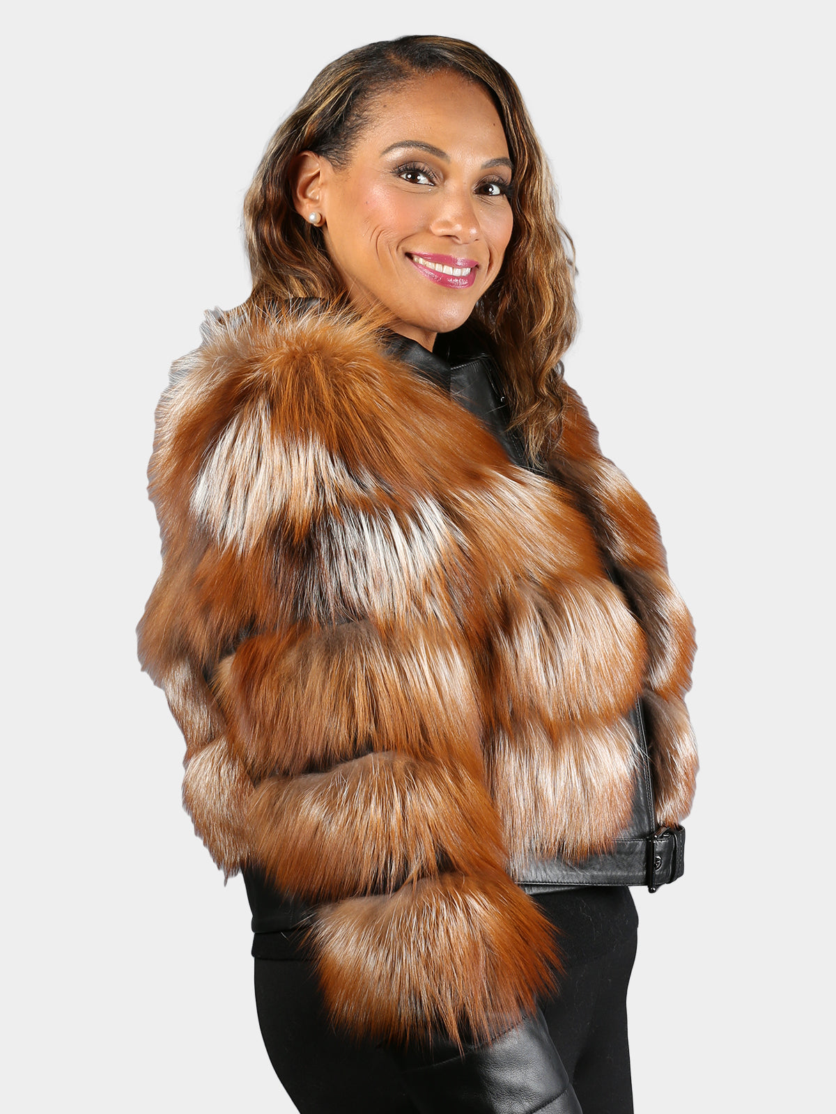 Women's Red Fox & Leather Jacket