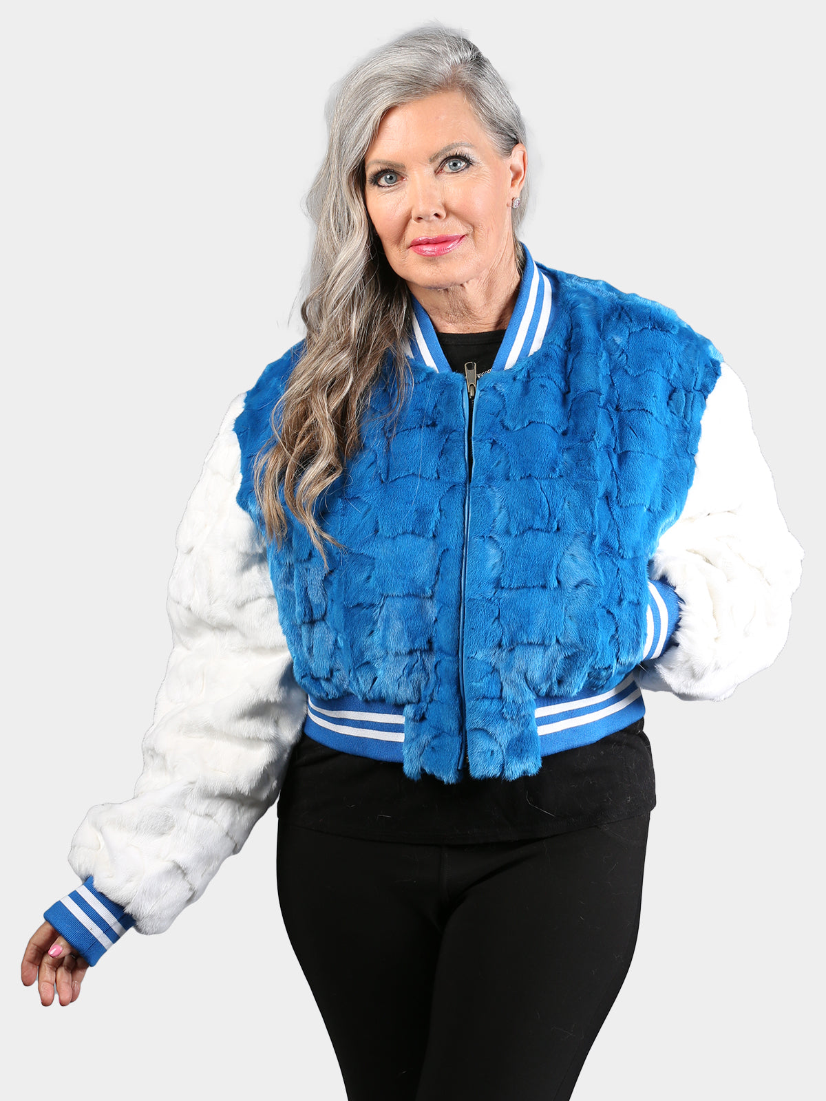 Women's Blue Sculptured Mink Fur Jacket