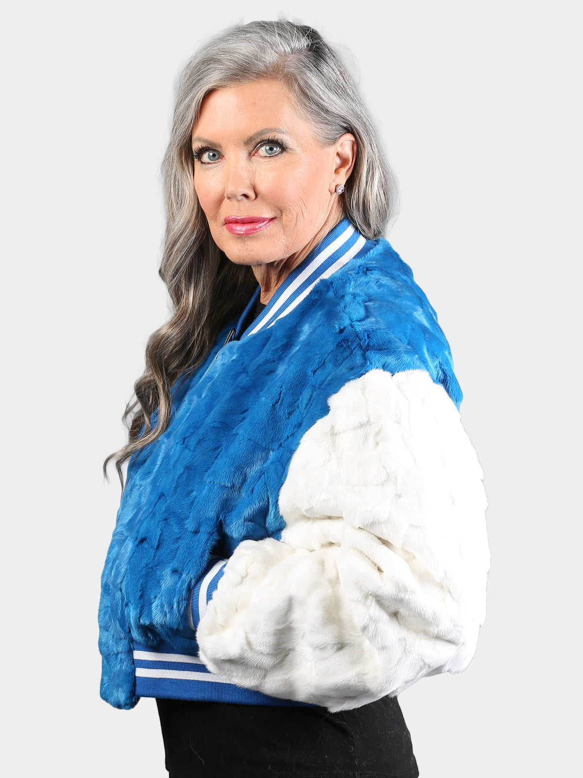 Women's Blue Sculptured Mink Fur Jacket