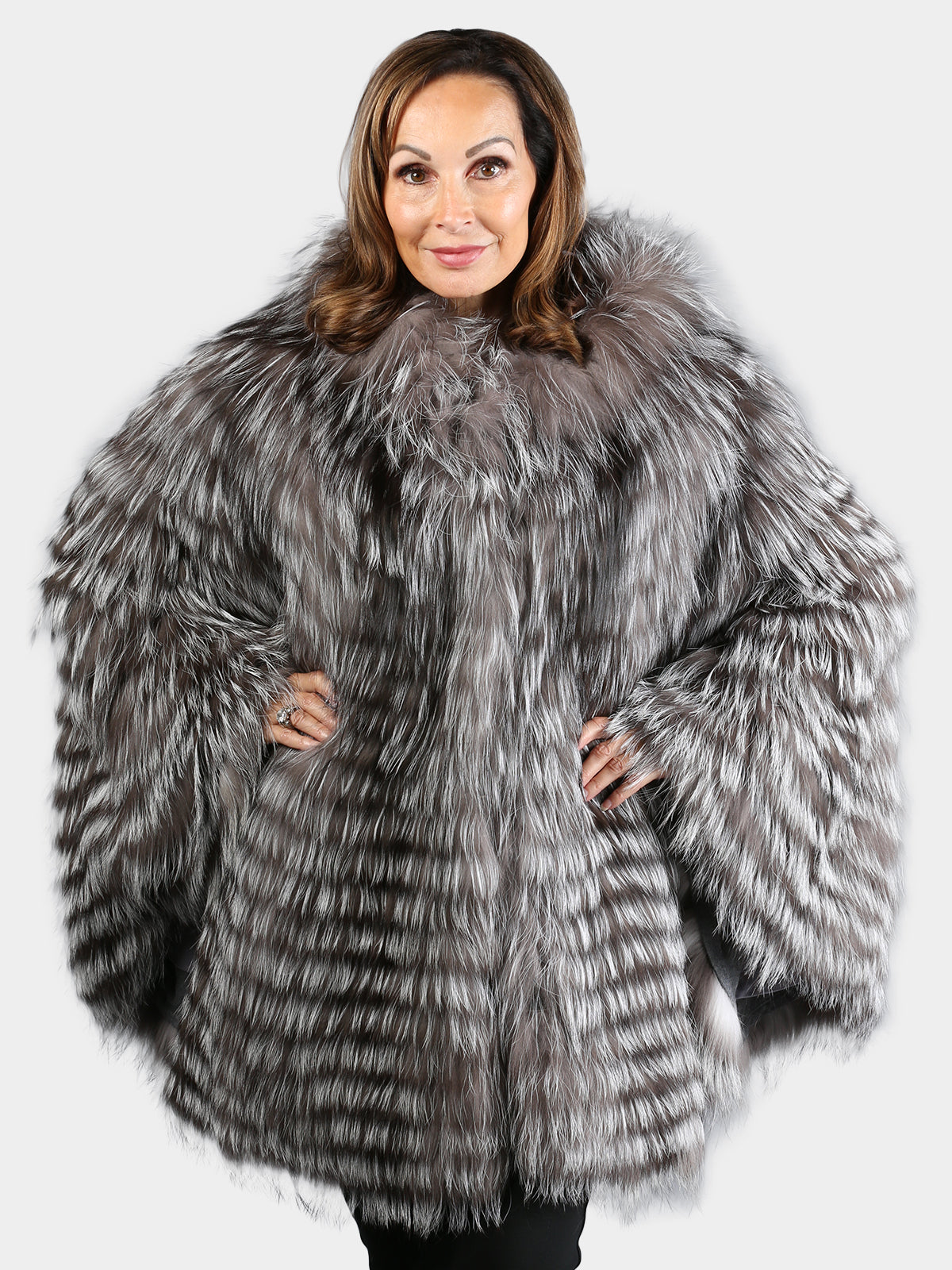 Women's Natural Silver Fox Fur Poncho