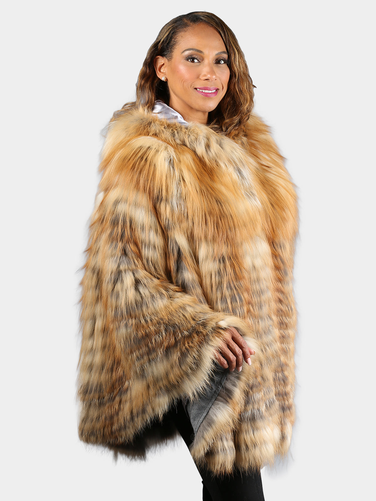 Women's Natural Red Fox Fur Poncho