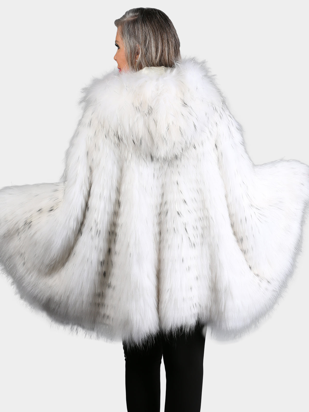 Women's White Tipped Fox Fur Poncho