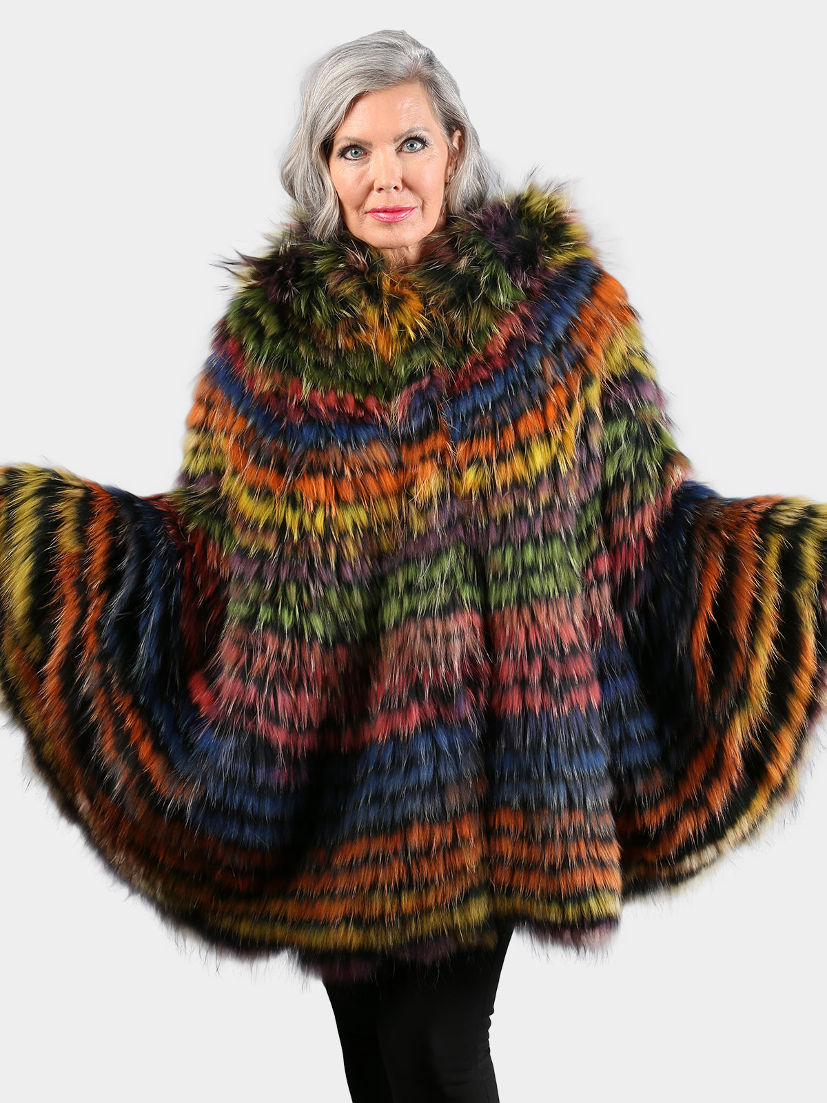 Women's Multi Color Fox Fur Poncho