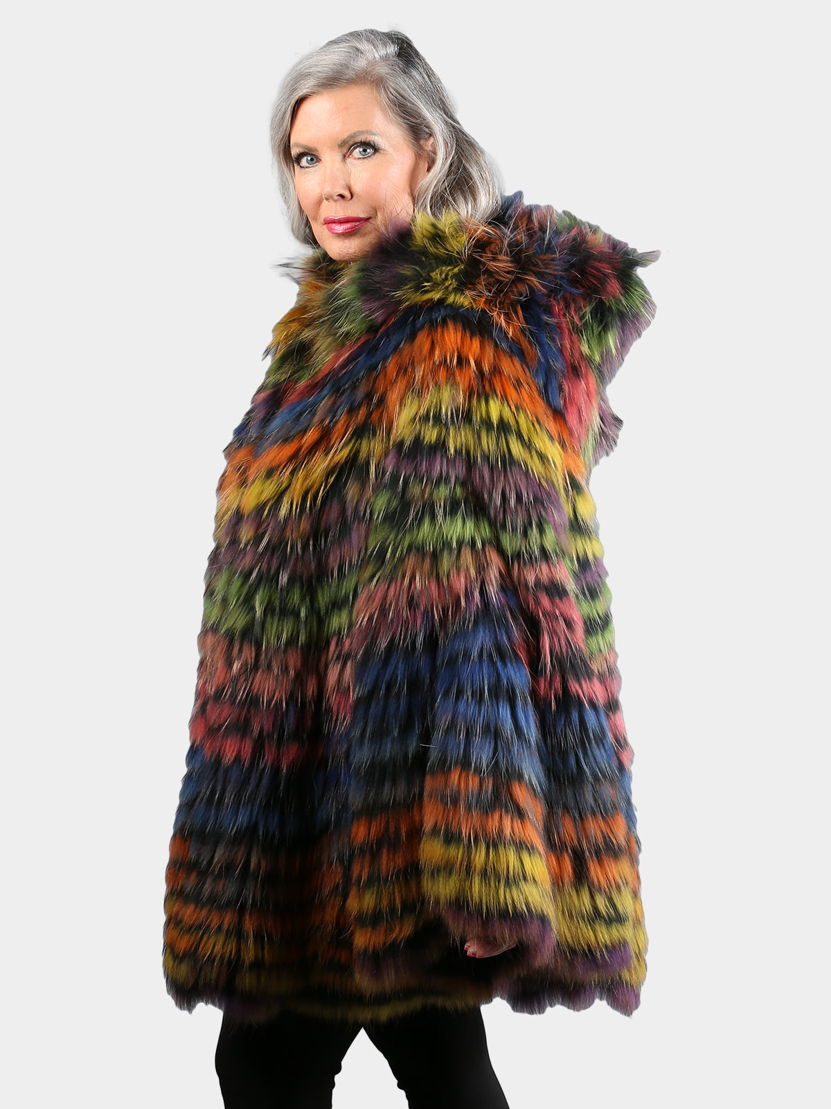 Women's Multi Color Fox Fur Poncho