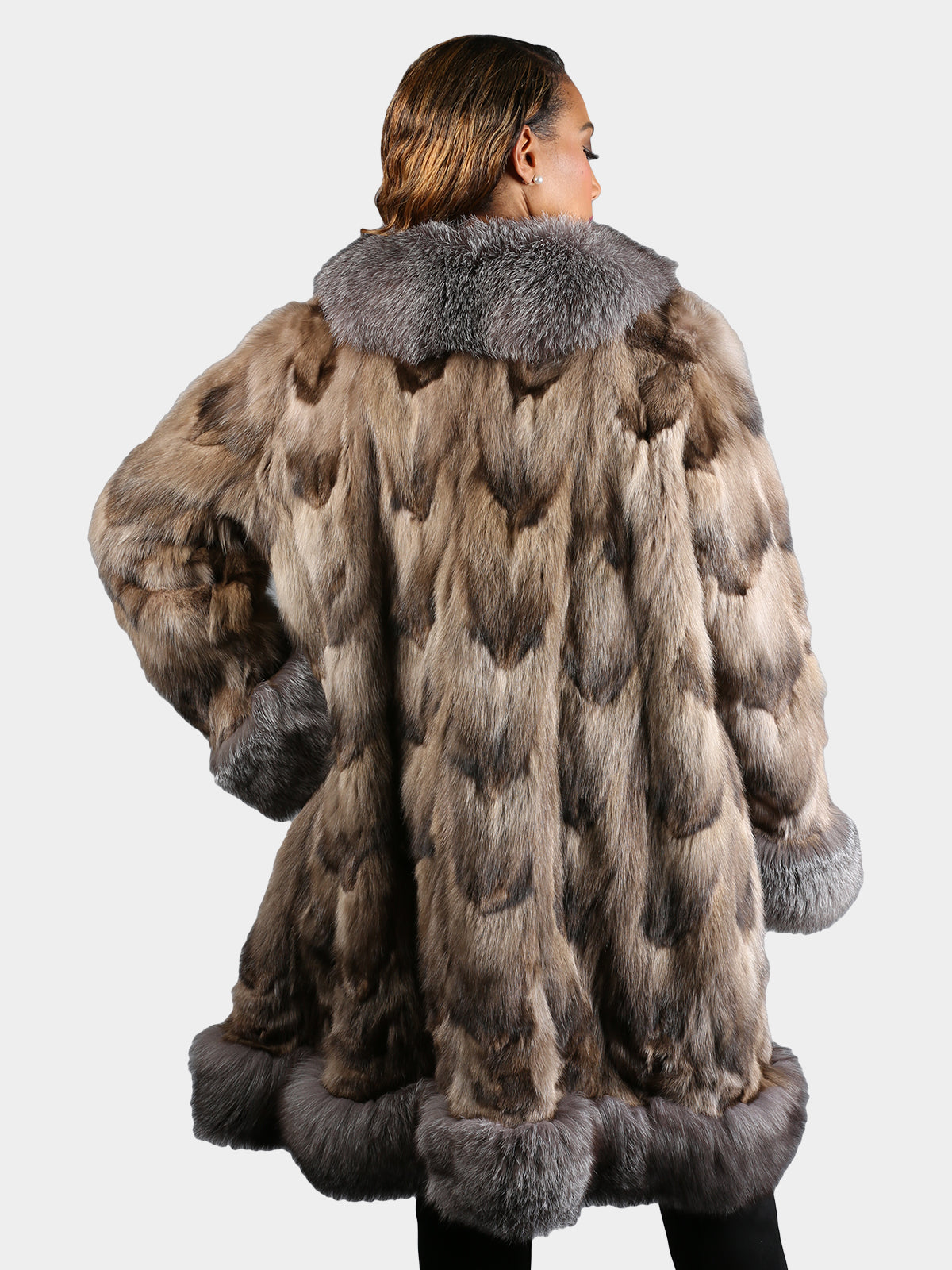 Women's Sculptured Sable Fur Coat with Indigo Fox Trim