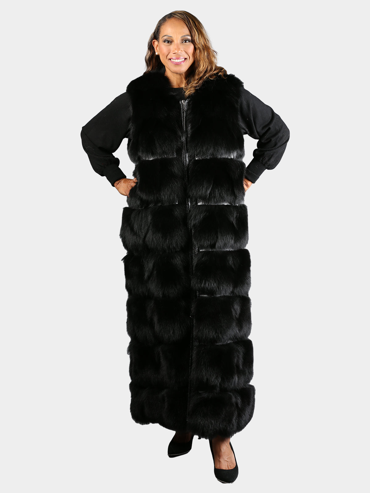 Women's Black Fox Fur Vest