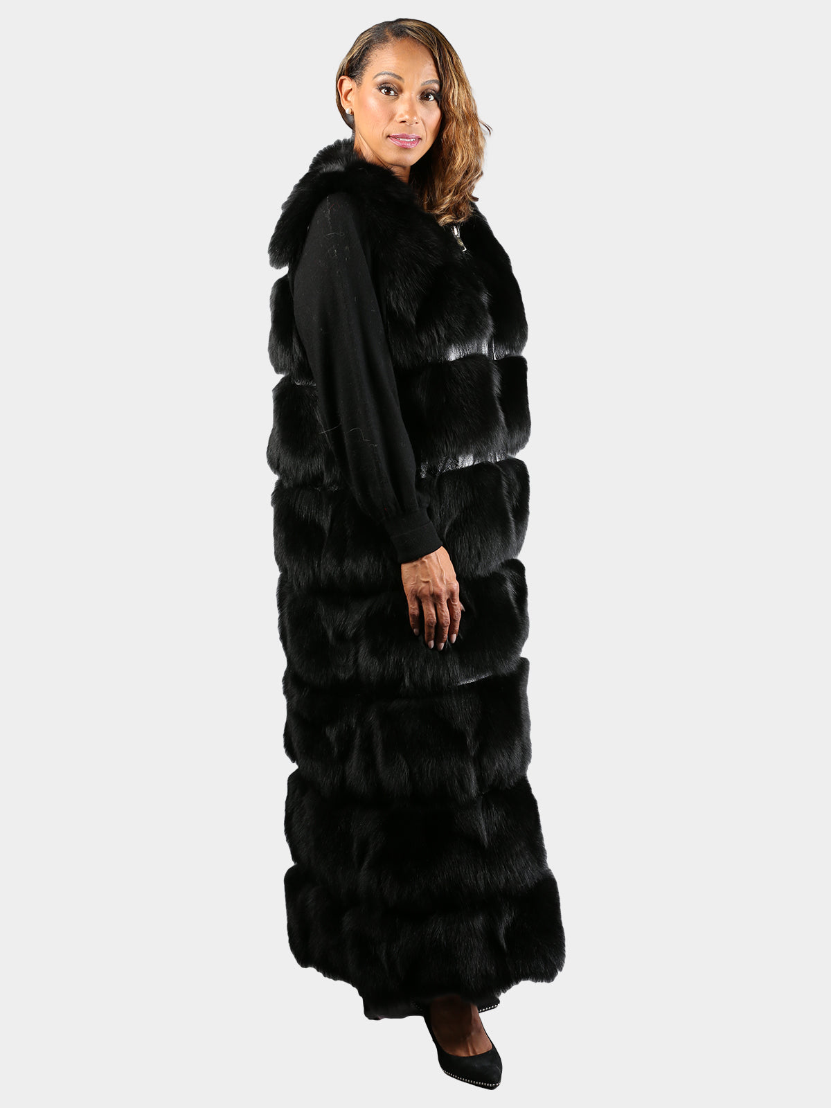 Women's Black Fox Fur Vest