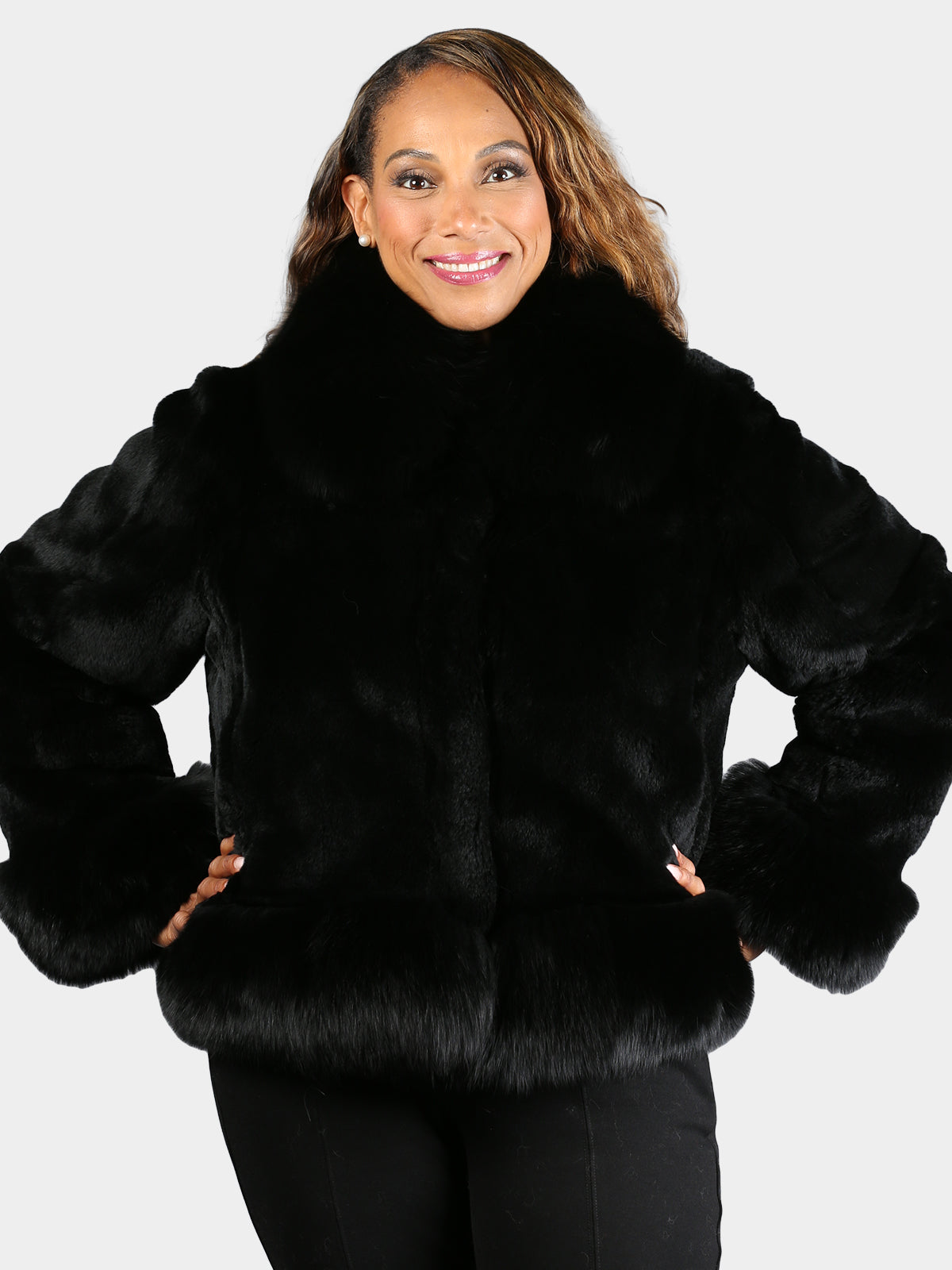Women's Black Rex Rabbit Fur Jacket