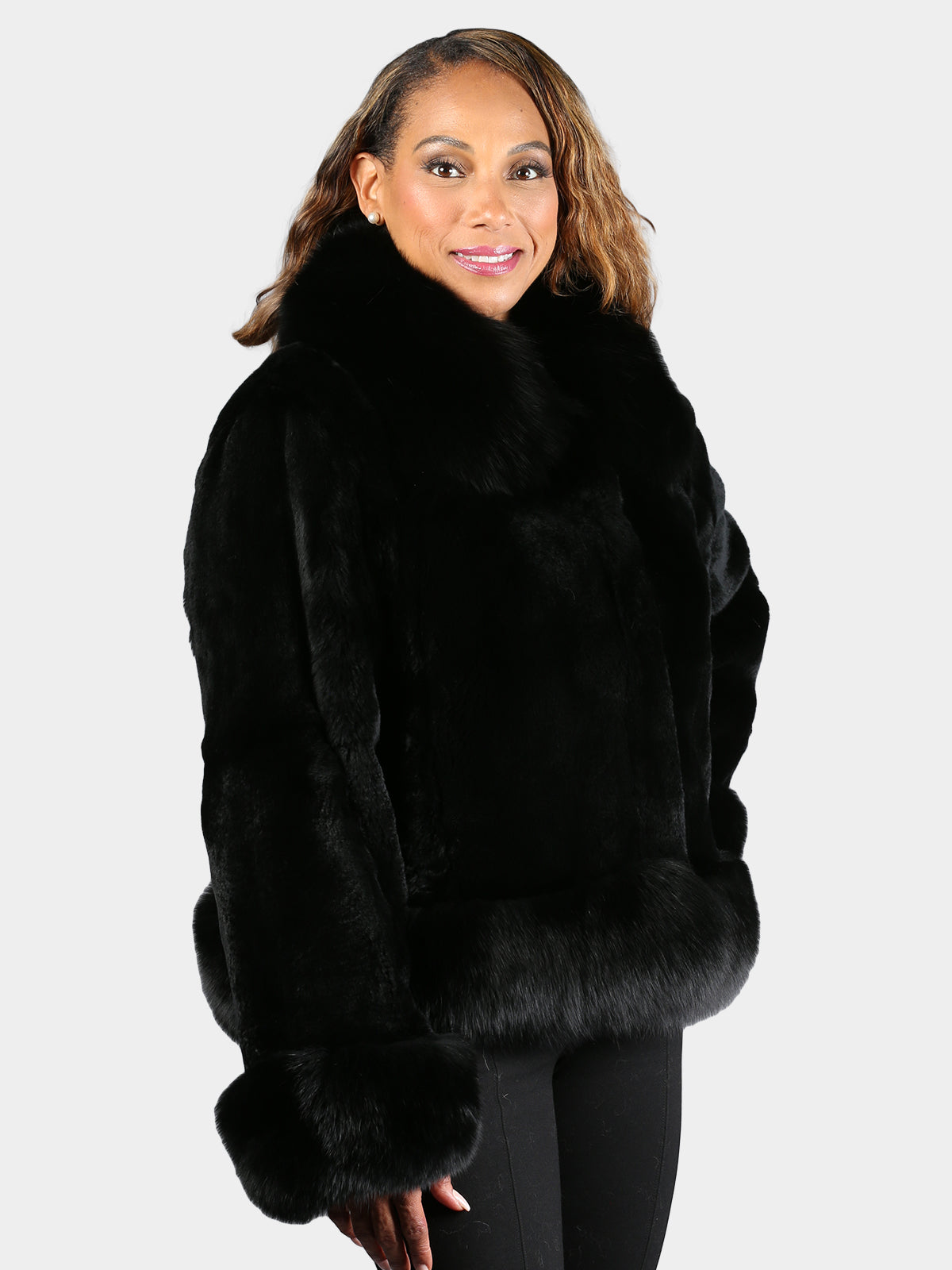 Women's Black Rex Rabbit Fur Jacket