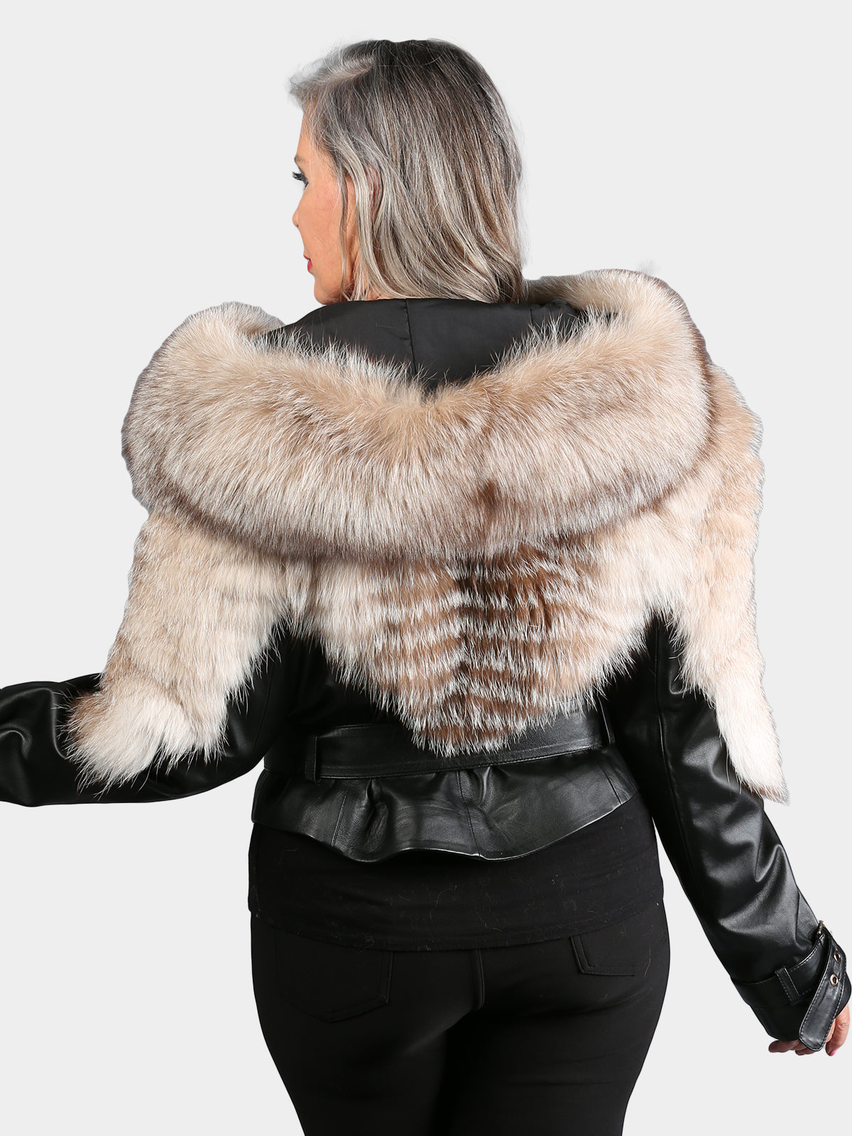 Women's Dyed Crystal Fox & Leather Jacket