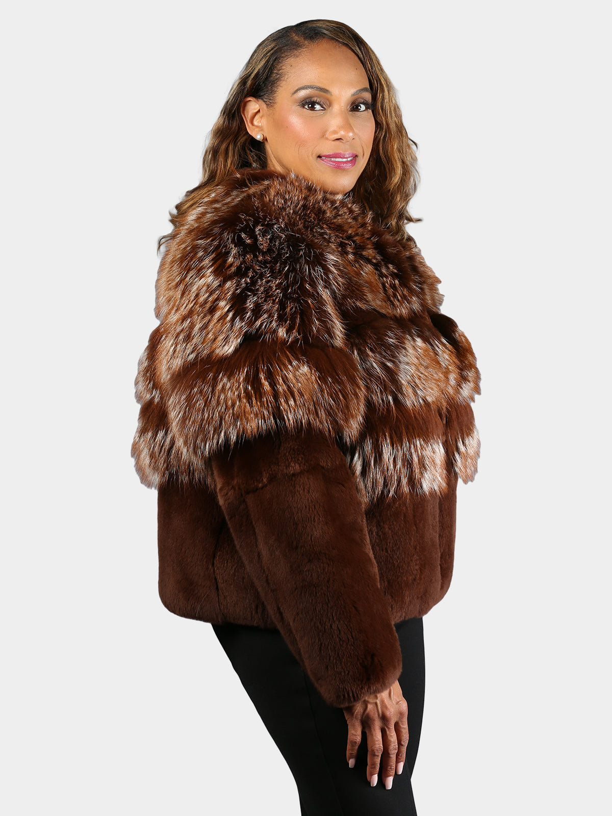 Women's Natural Silver Fox and Rex Rabbit Fur Jacket