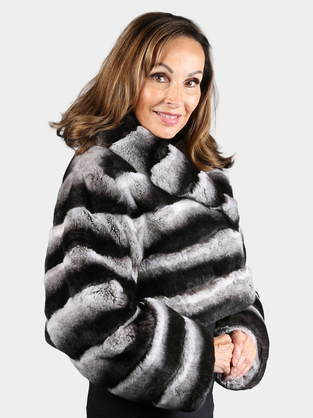 Women's Chinchilla Dyed Rex Rabbit Fur Jacket