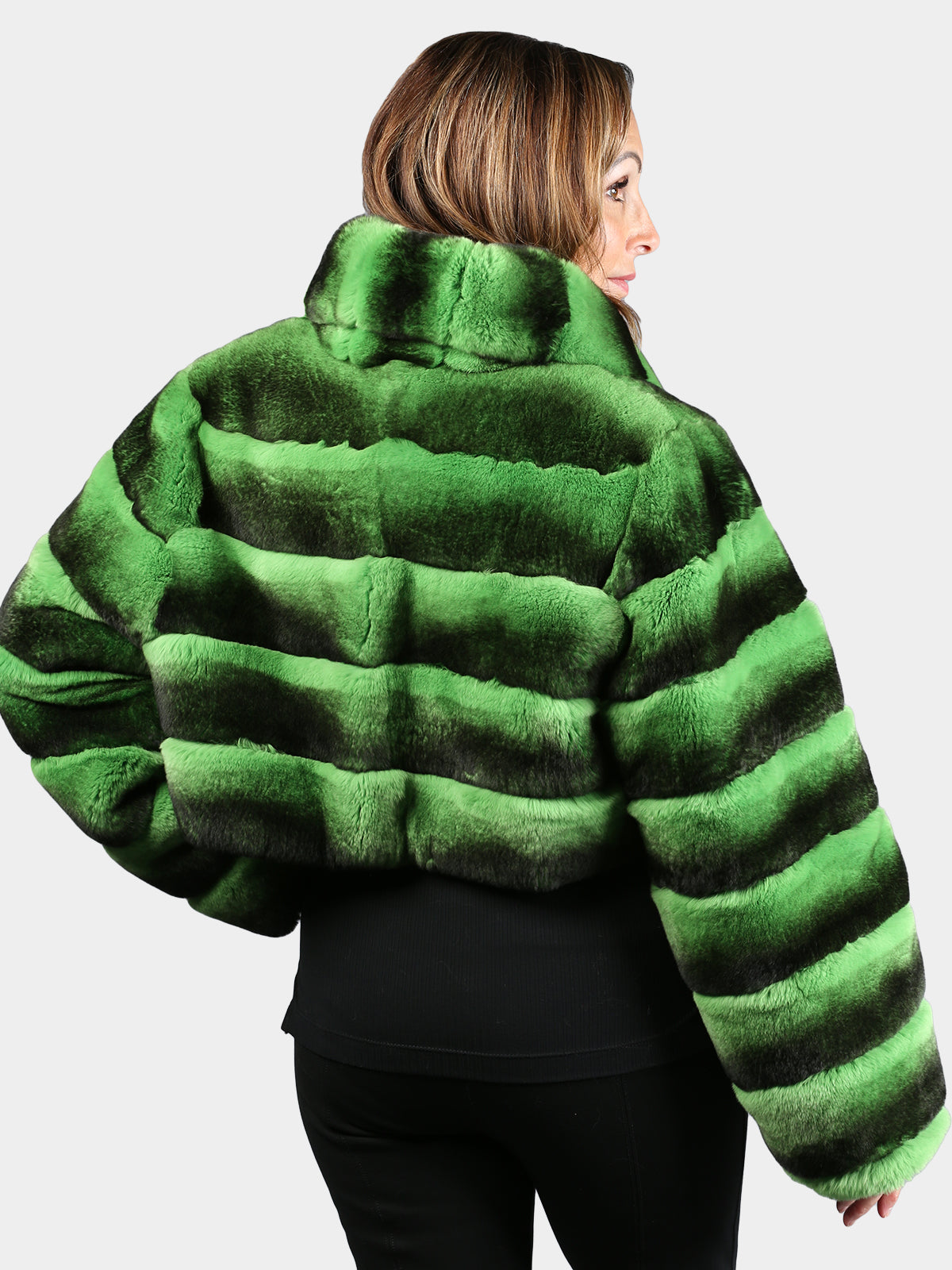 Women's Green Dyed Rex Rabbit Fur Jacket