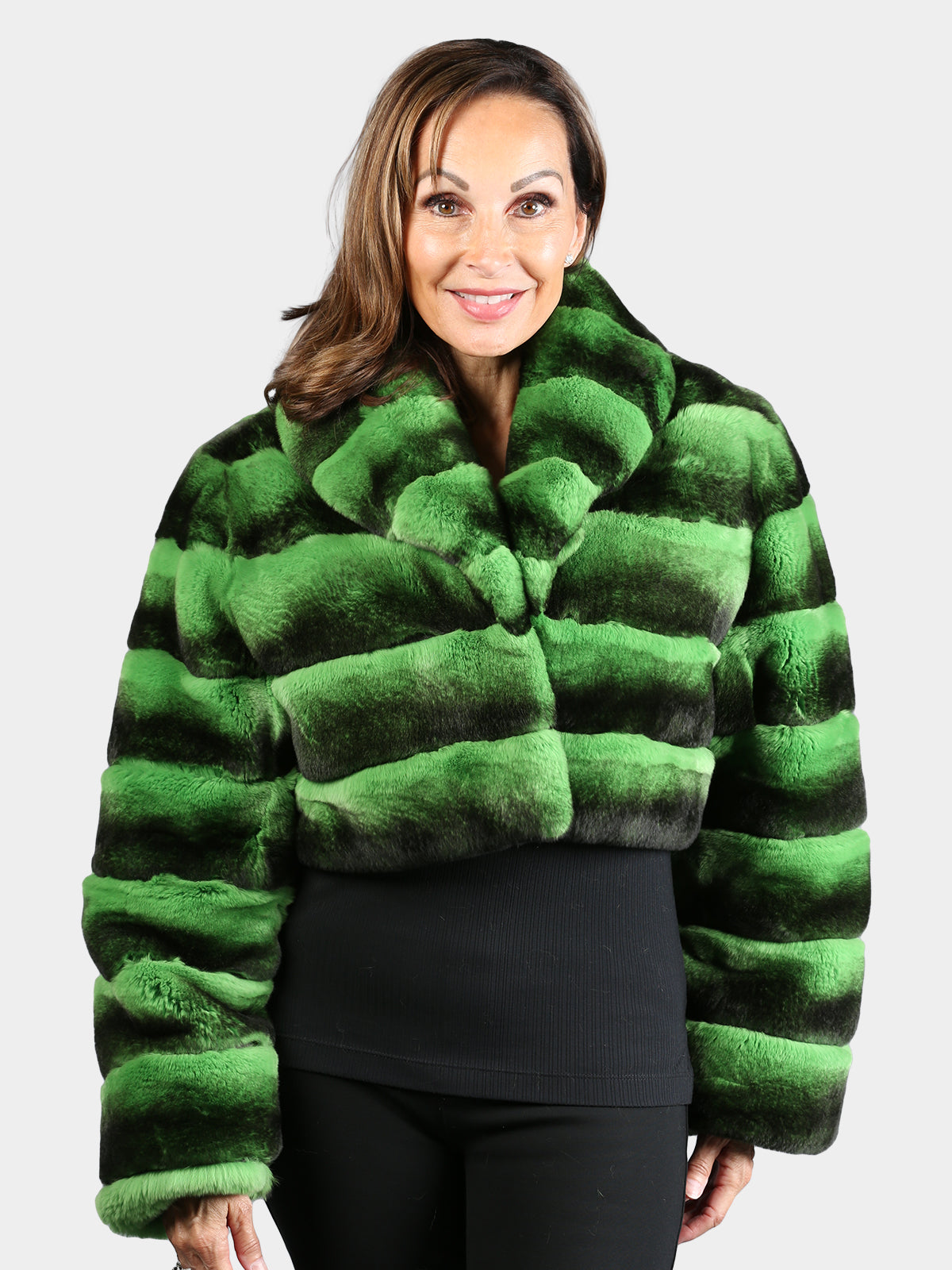 Women's Green Dyed Rex Rabbit Fur Jacket