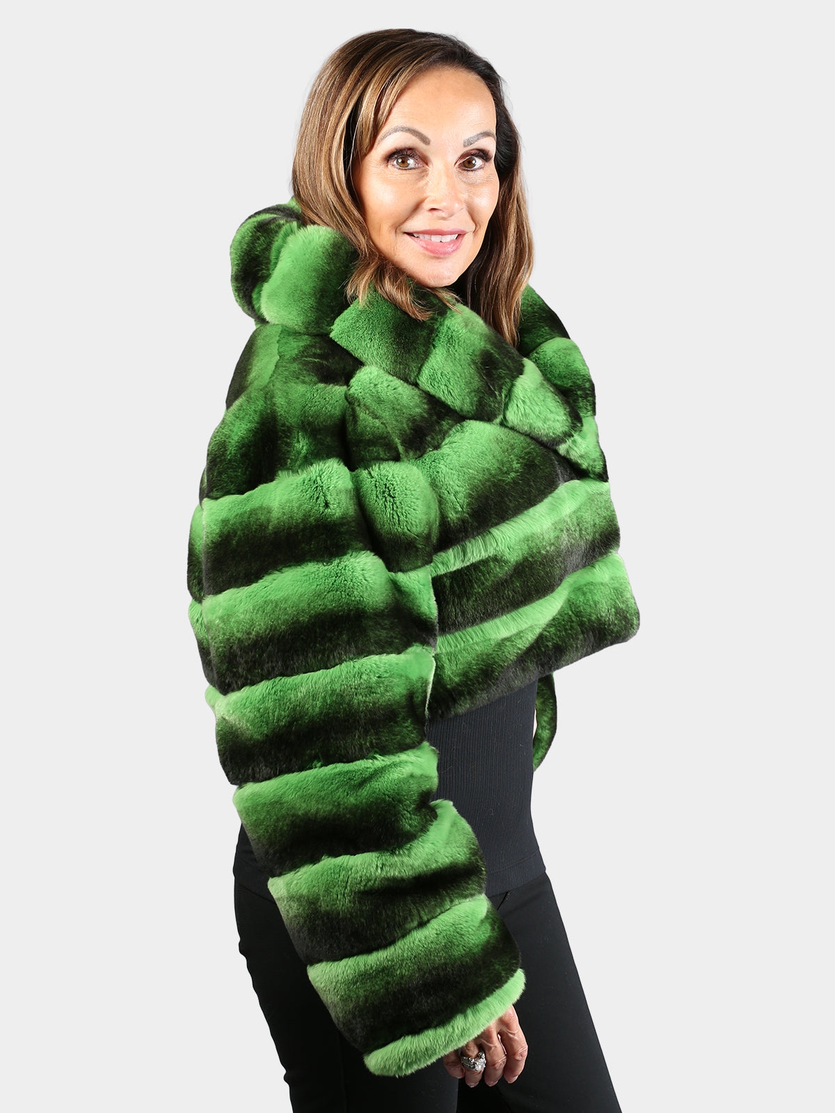 Women's Green Dyed Rex Rabbit Fur Jacket