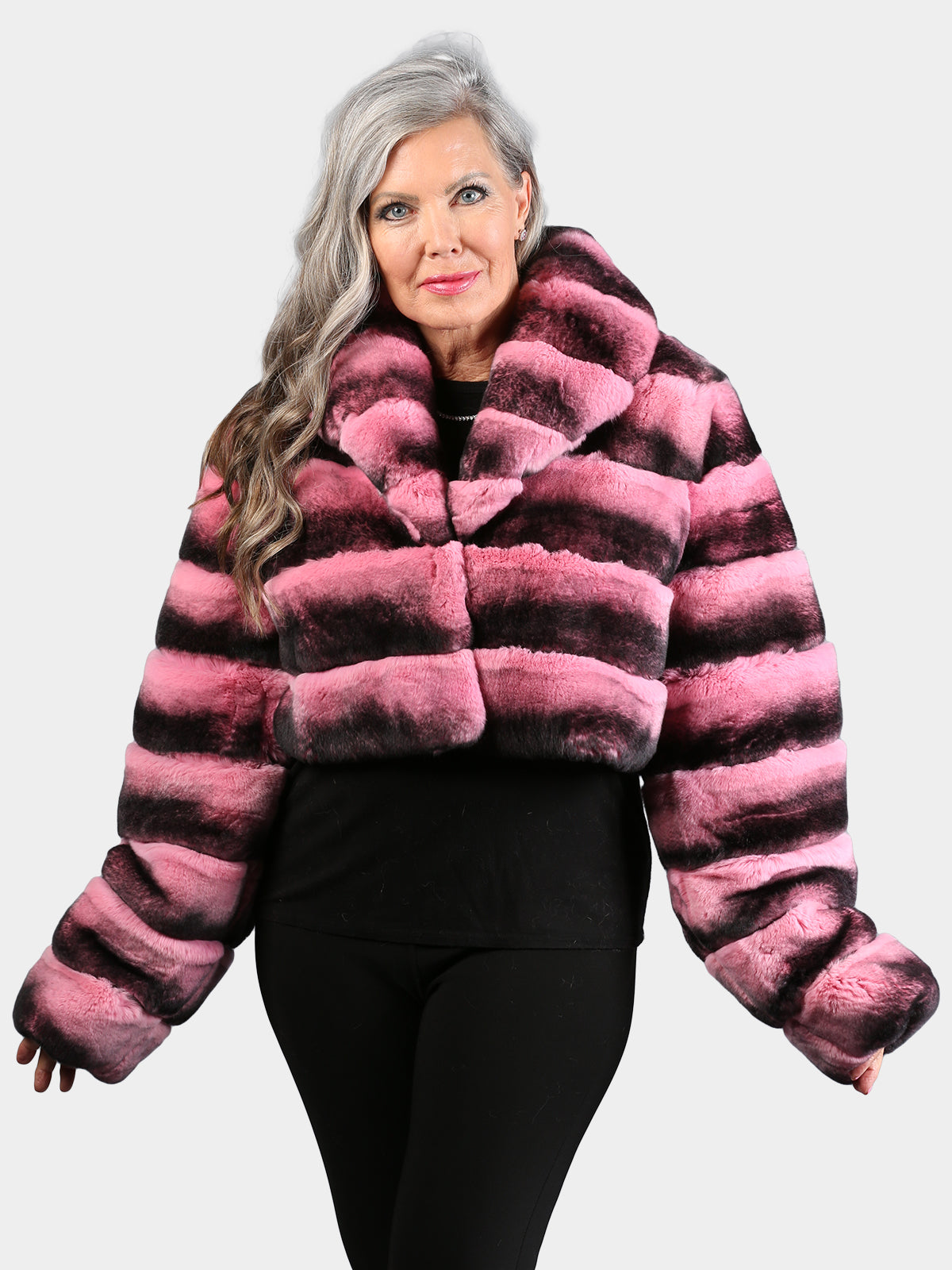 Women's Pink Dyed Rex Rabbit Fur Jacket