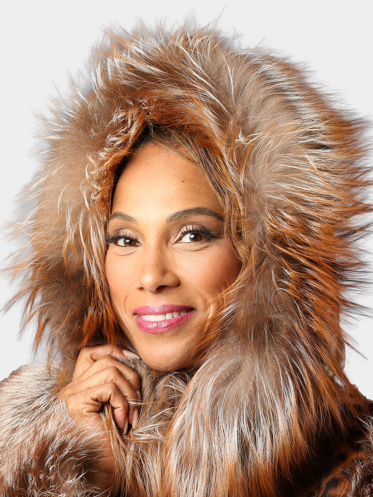 Women's Dyed Brown Animal Print Calf Fur Jacket