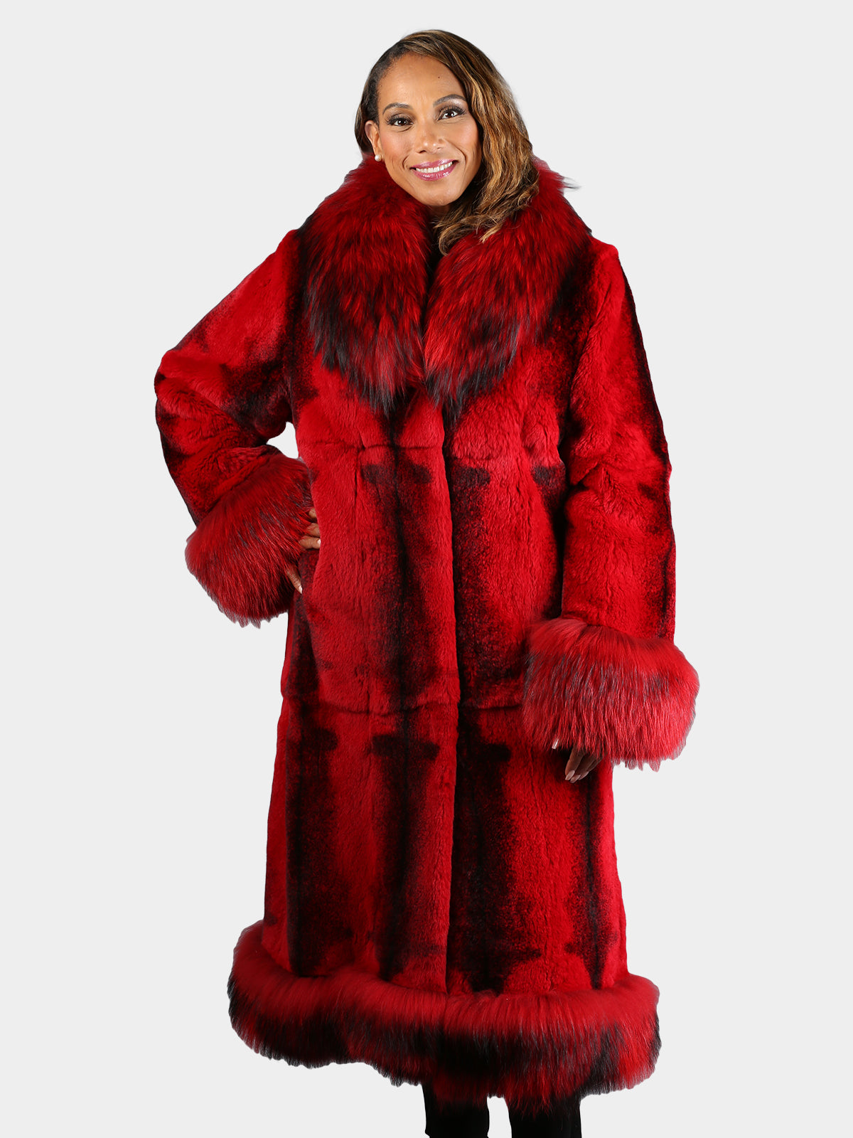 Women's Dyed Red Rex Rabbit Fur Coat