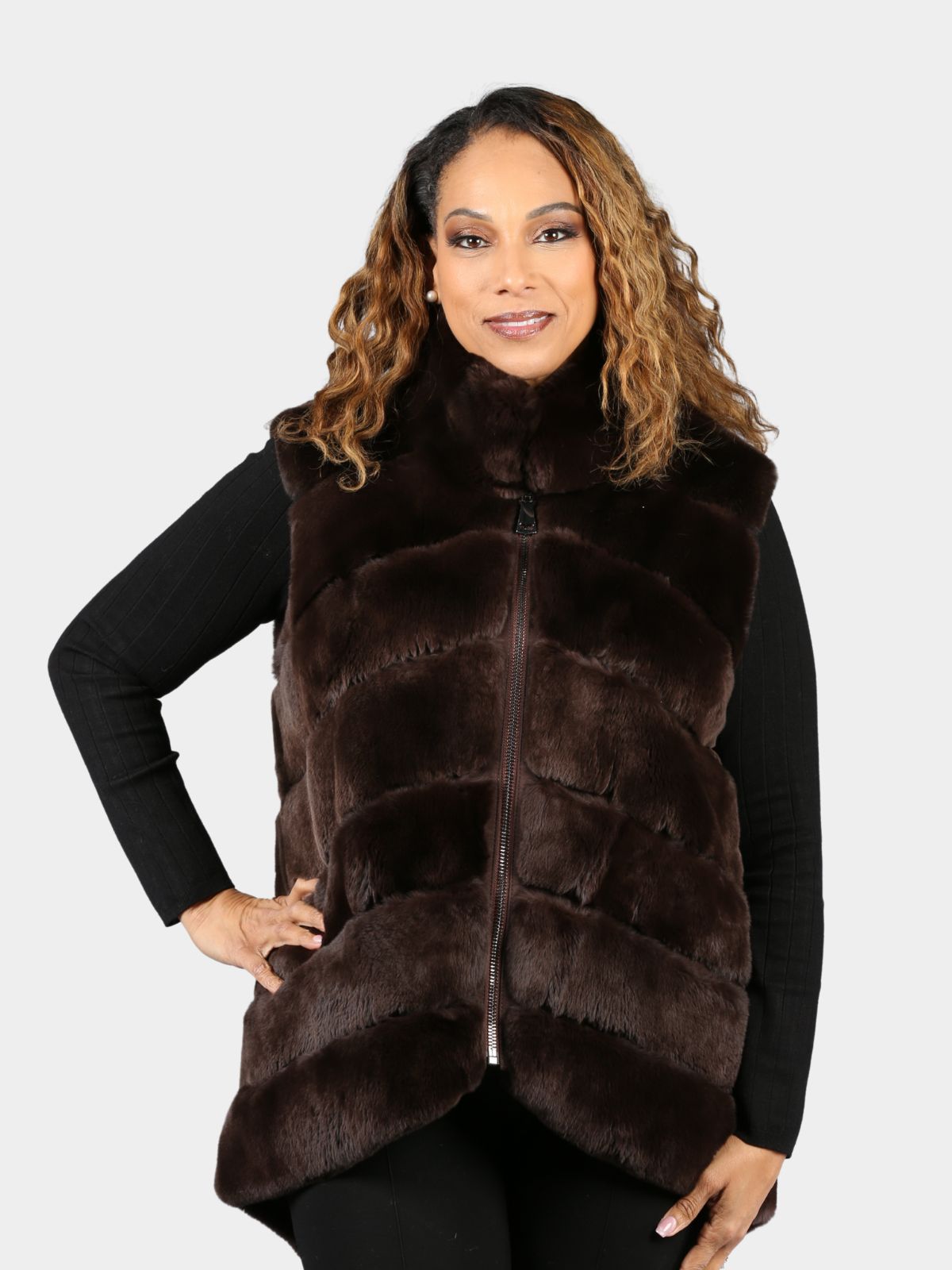 Women's Brown Rex Rabbit Fur Vest