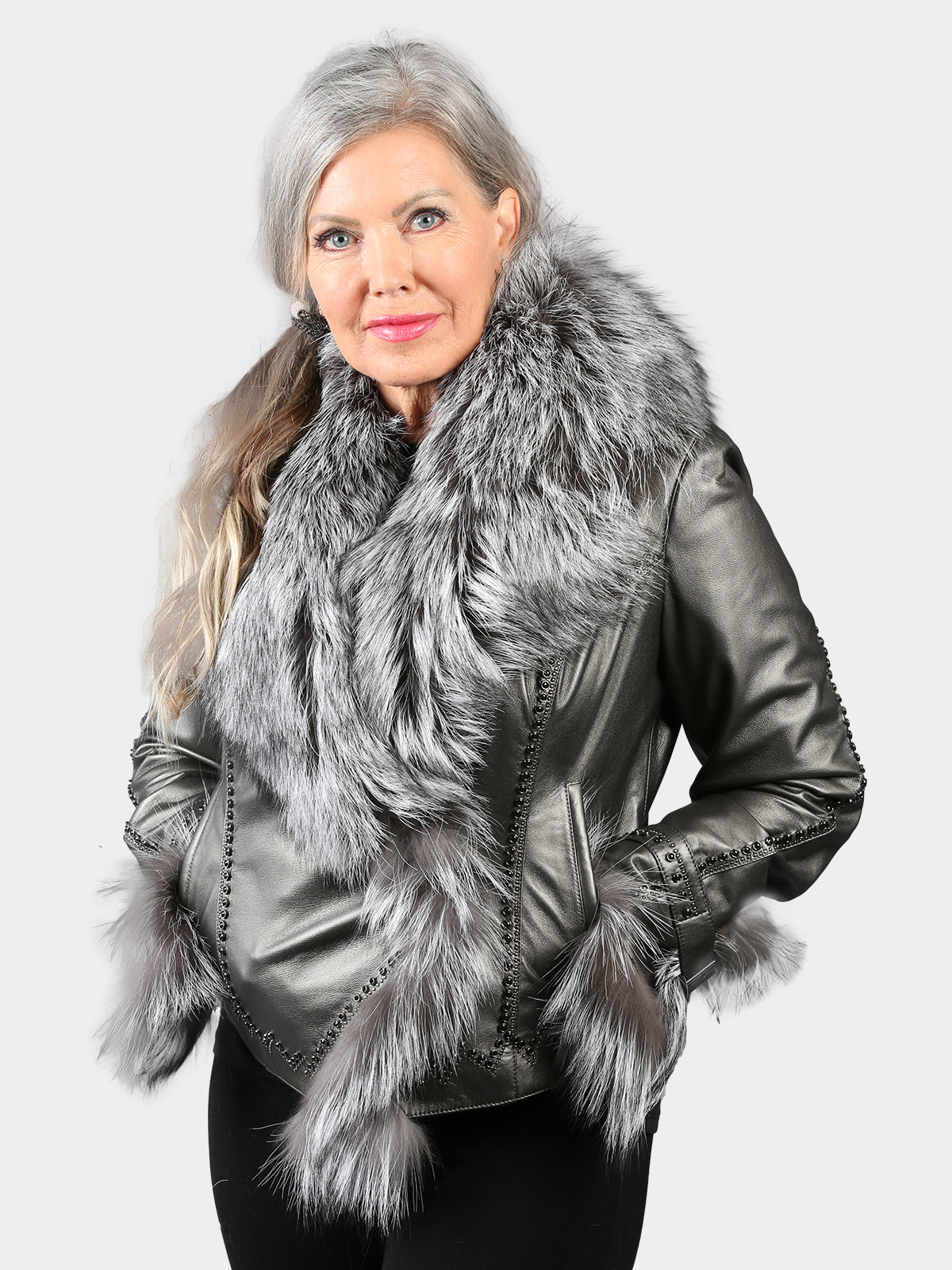 Woman's Silver Lambskin Leather Jacket
