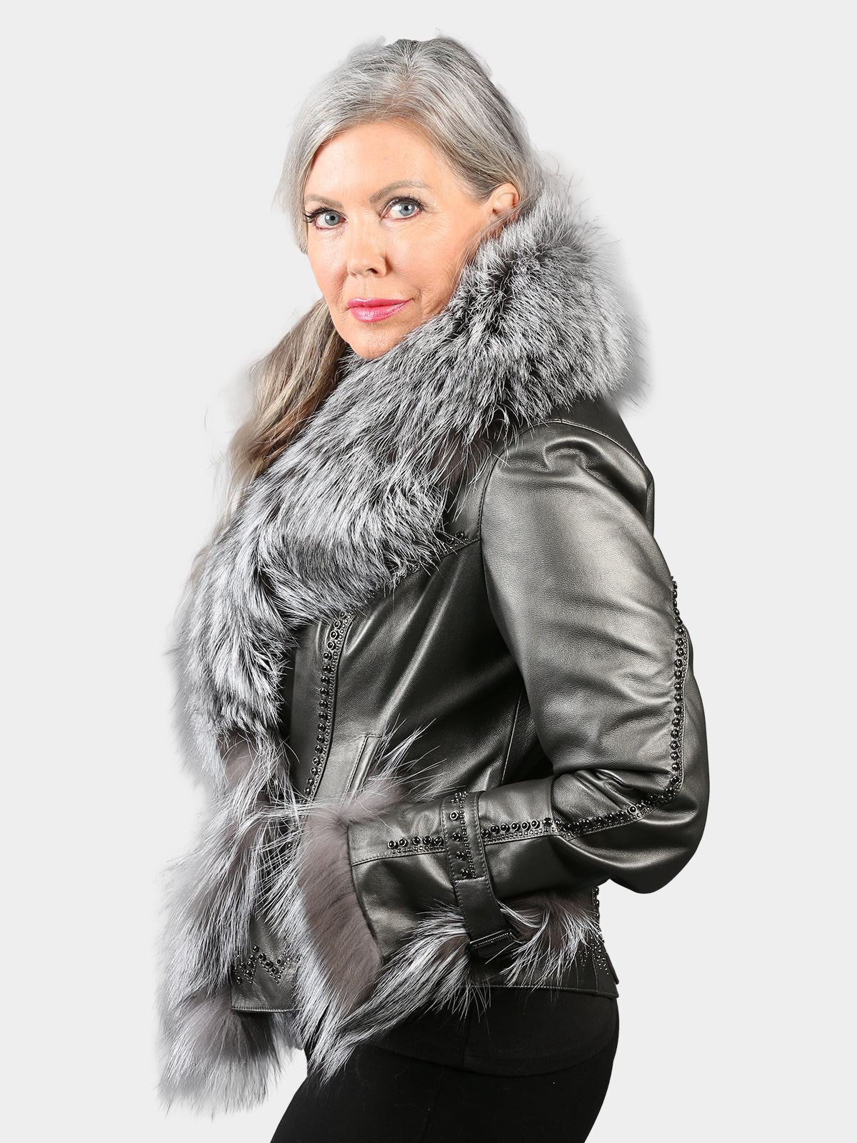 Woman's Silver Lambskin Leather Jacket