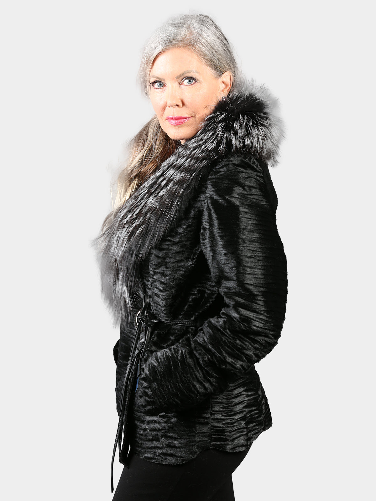 Woman's Black Pleated Calfskin Leather Jacket