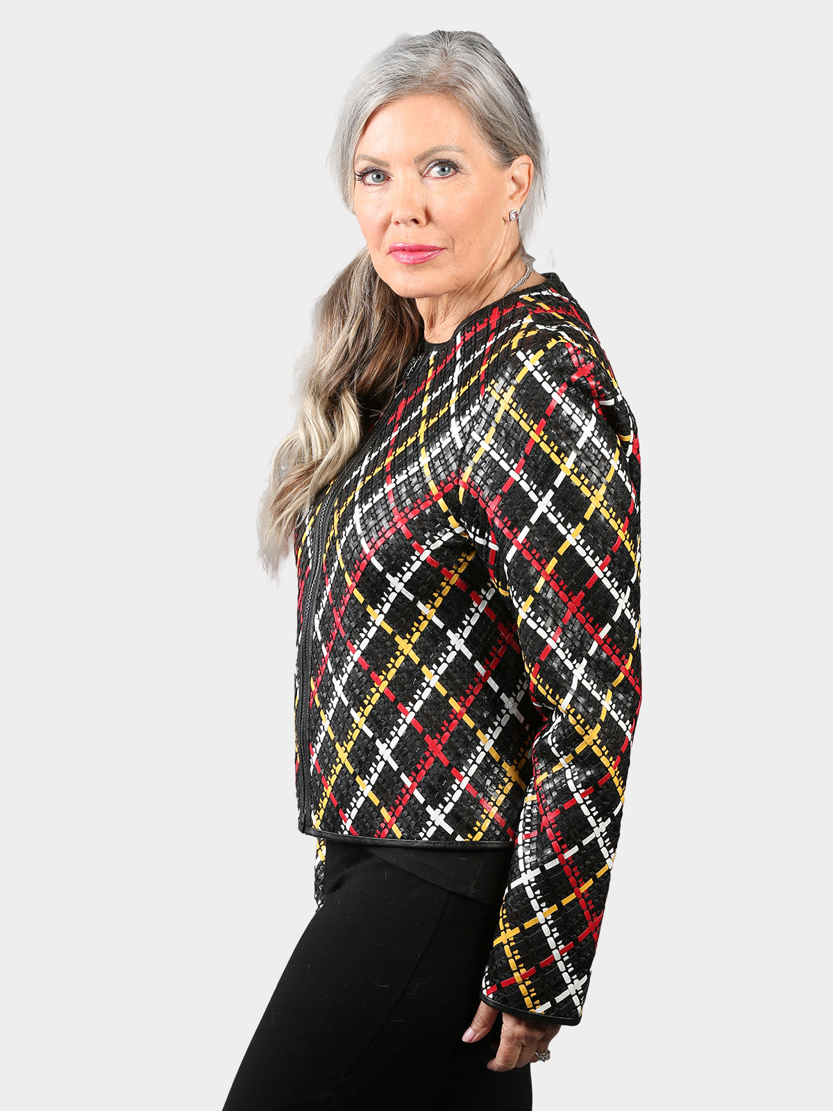 Woman's Red Trio Knit Lambskin Leather Jacket