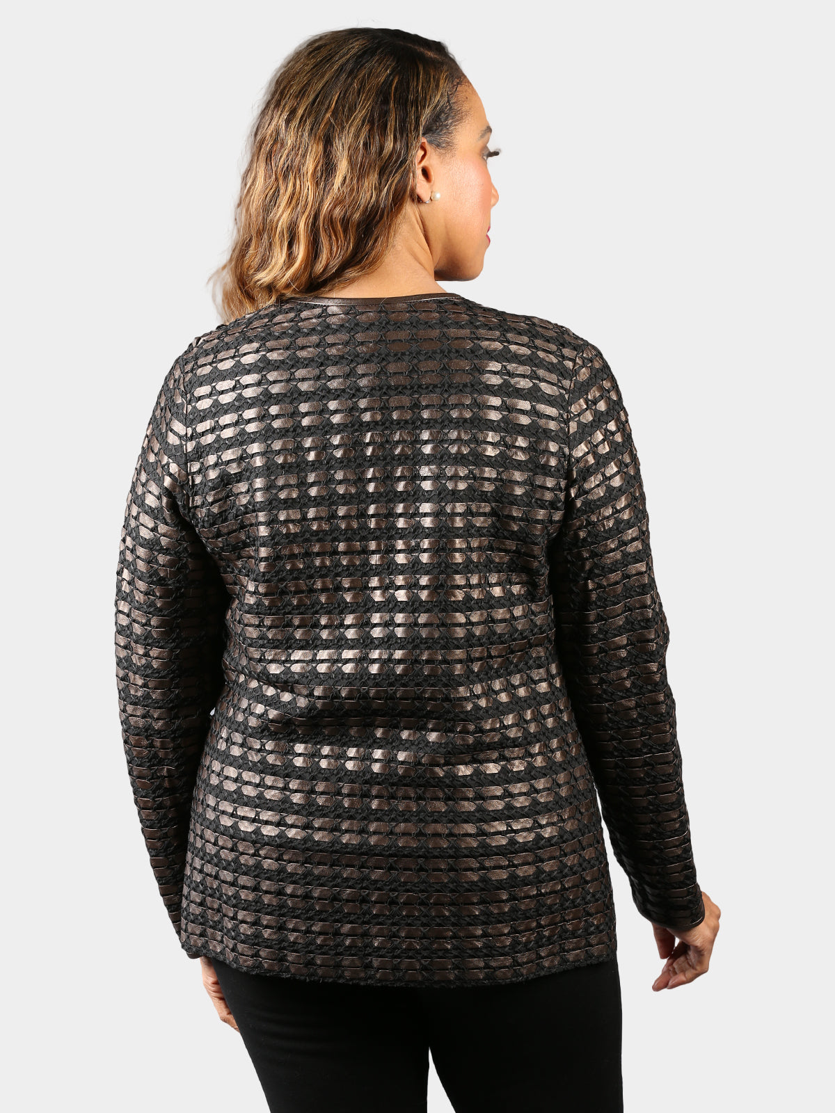 Woman's Bronze and Black Woven Leather Jacket