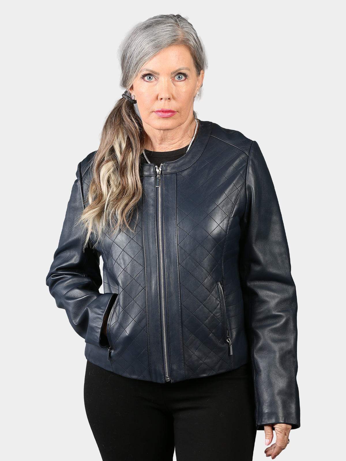 Woman's Navy Blue Leather Jacket