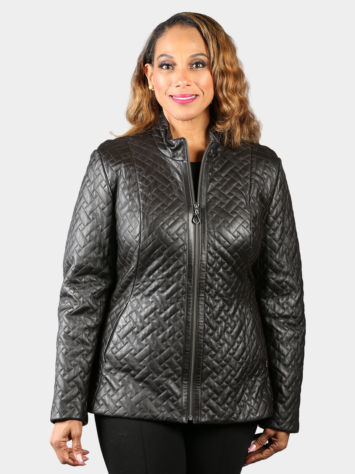 Woman's Brown Quilted Leather Jacket