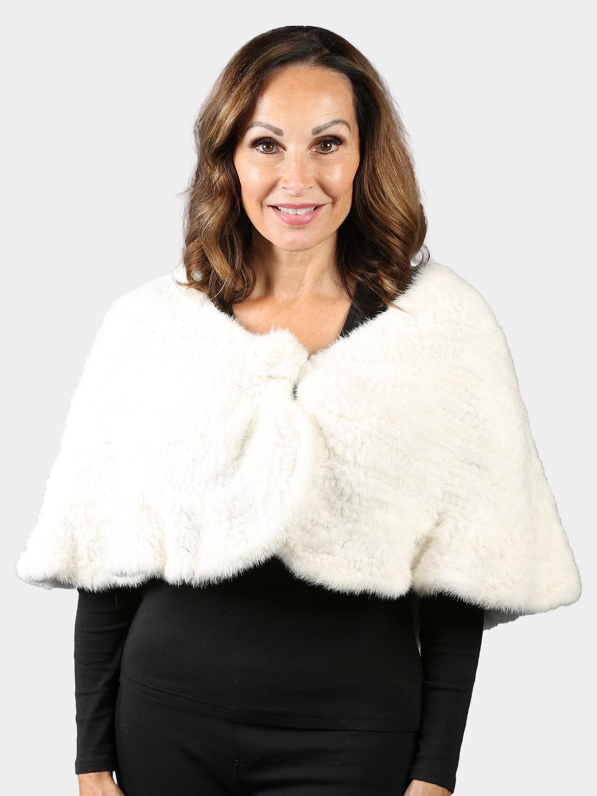 Woman's White Knitted Mink Fur Cape