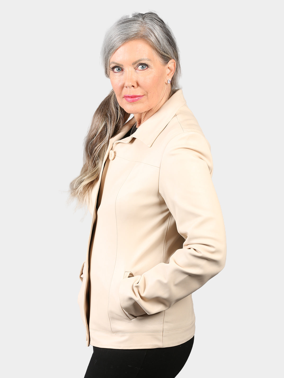 Woman's Cream Leather Jacket
