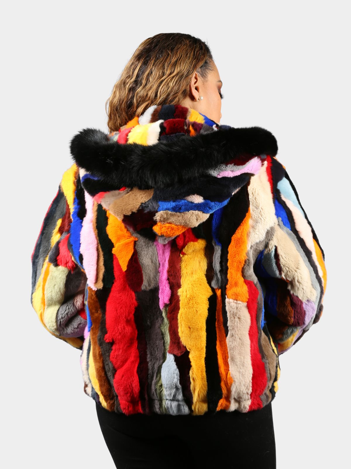 Women's Multi Color Rex Rabbit Fur Parka