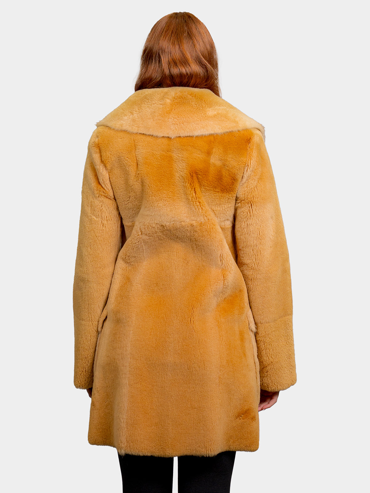 Women's Mustard Sheared Raccoon Stroller