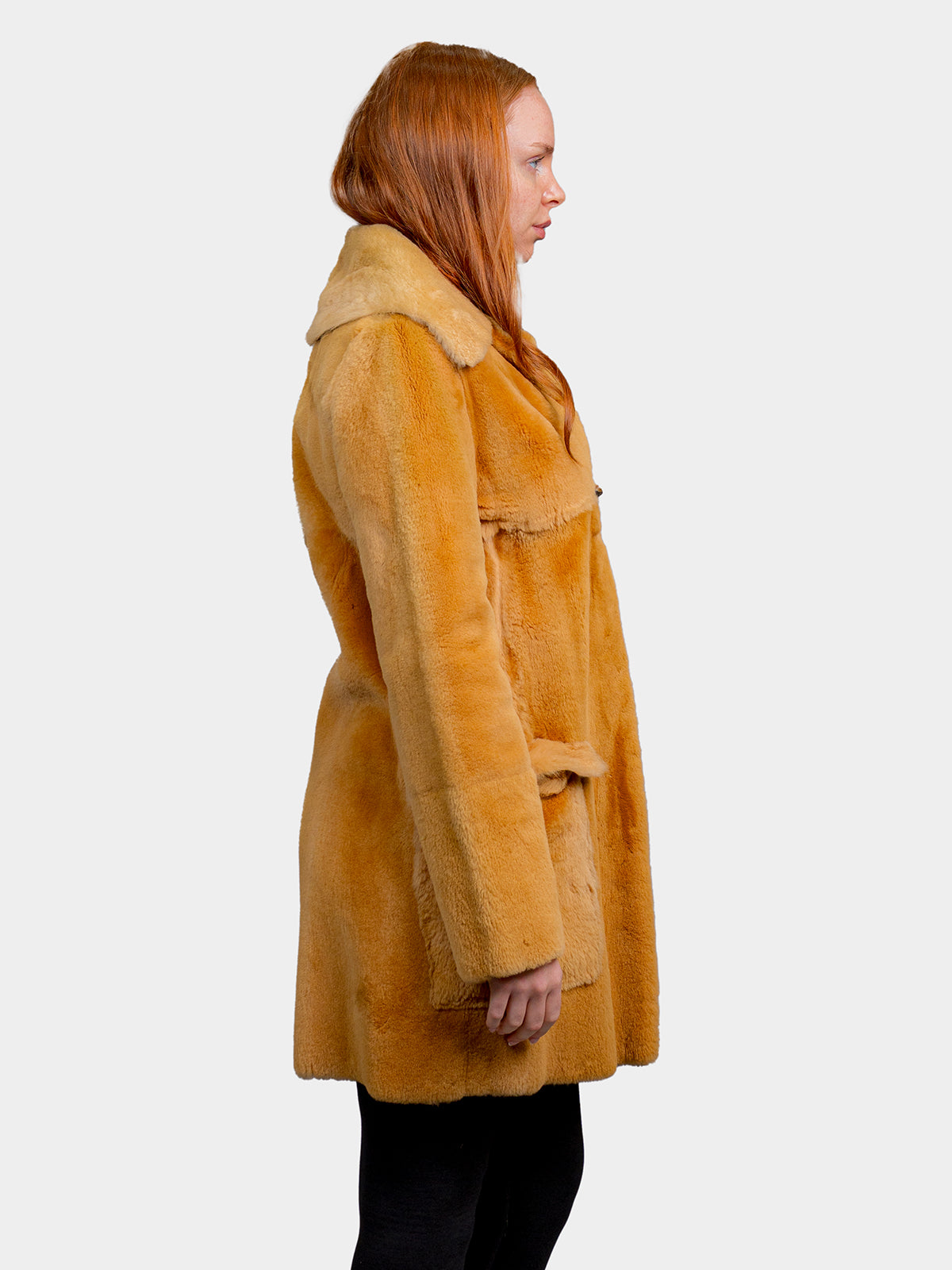 Women's Mustard Sheared Raccoon Stroller
