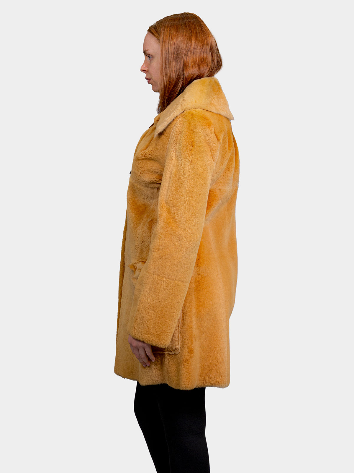 Women's Mustard Sheared Raccoon Stroller