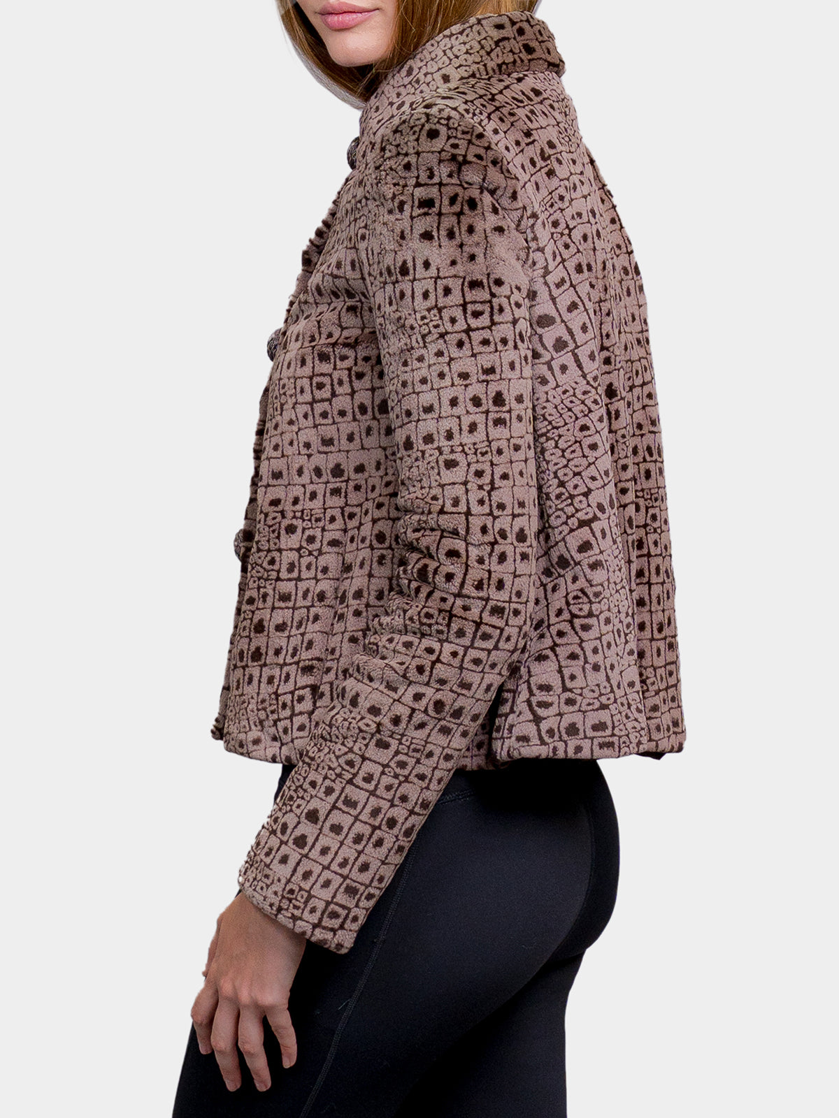 Women's Bejeweled Brown Laser Python Sheared Mink Jacket