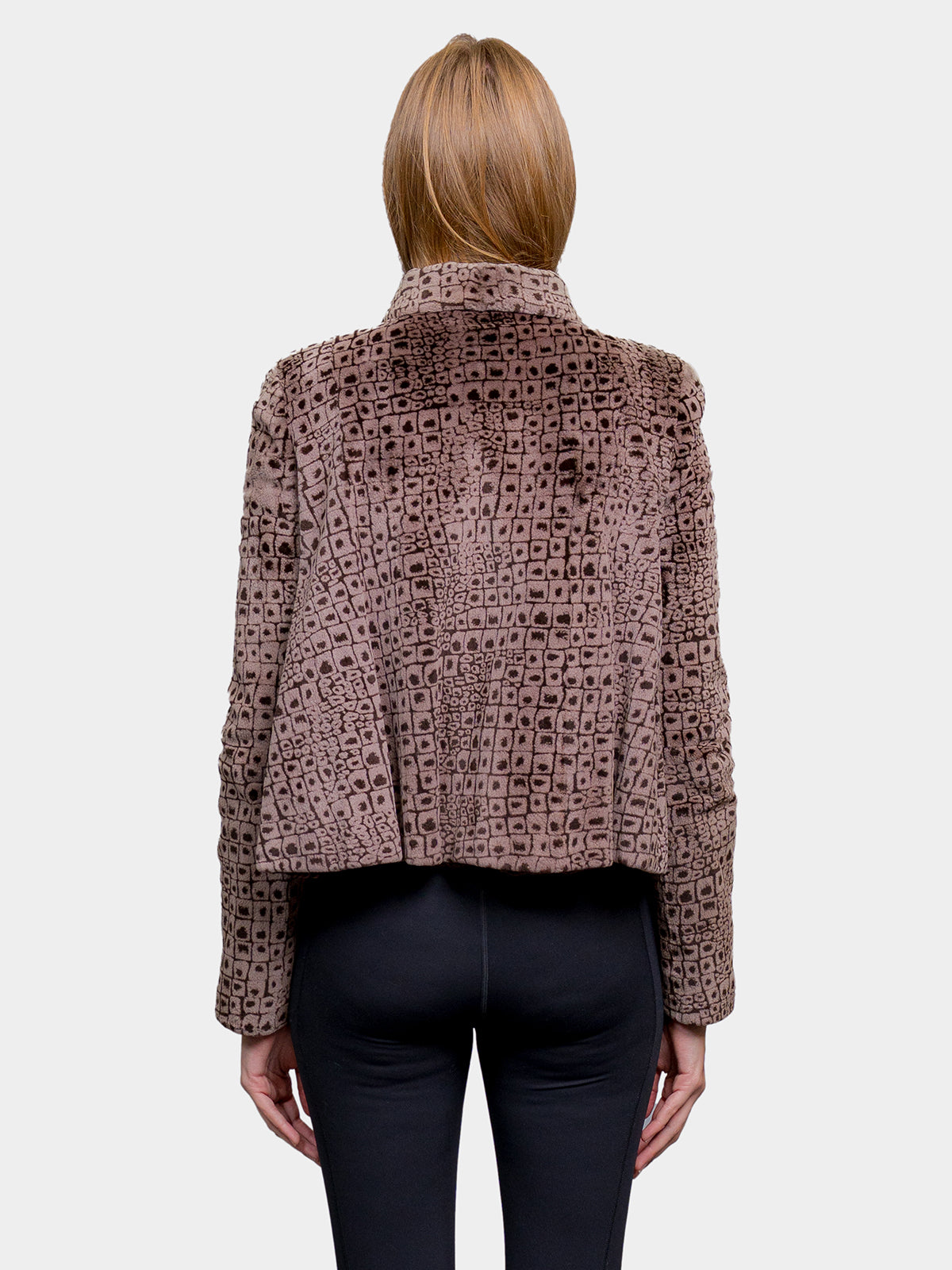 Women's Bejeweled Brown Laser Python Sheared Mink Jacket