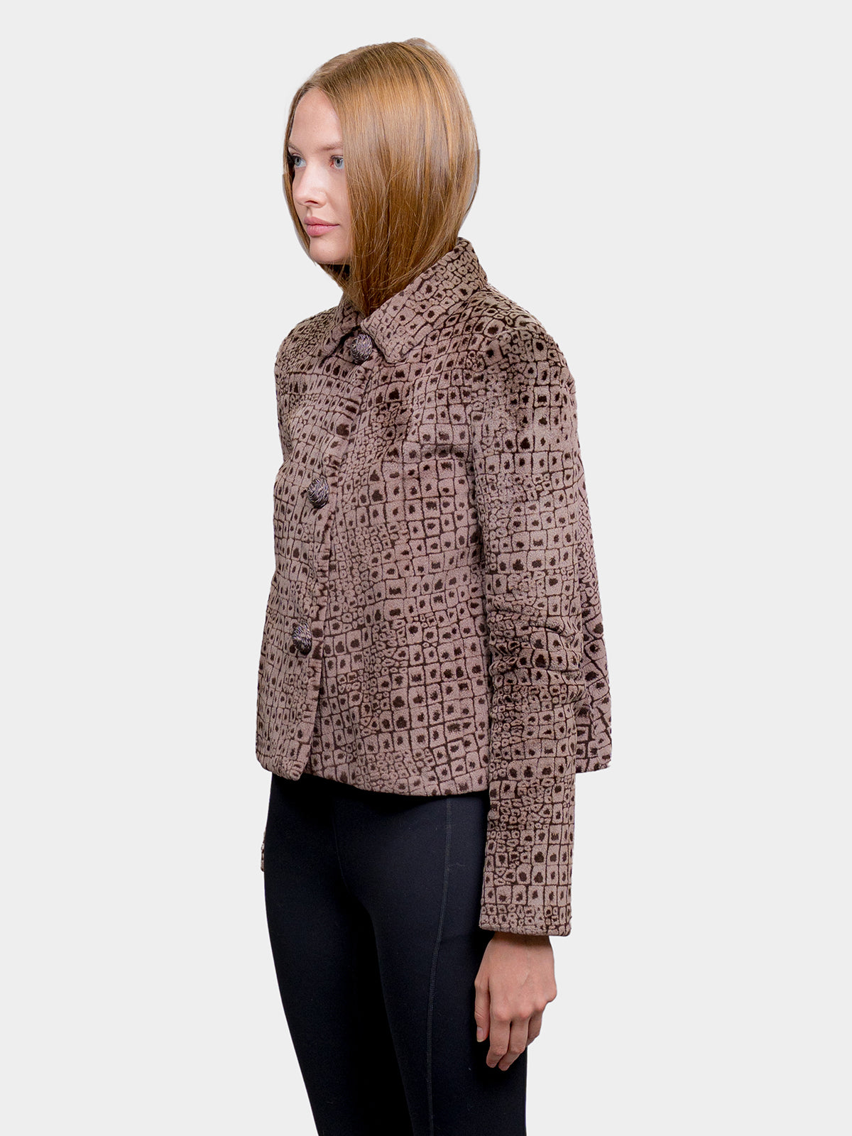 Women's Bejeweled Brown Laser Python Sheared Mink Jacket