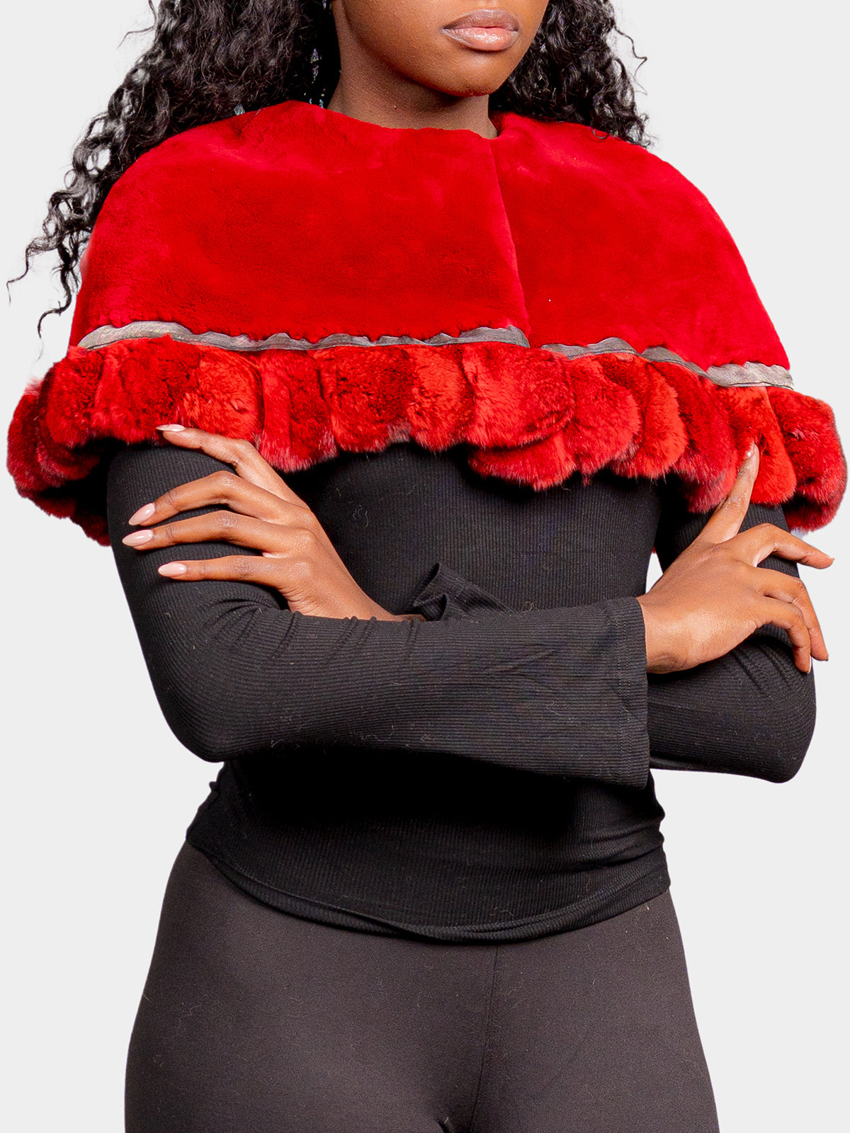 Women's Red Chinchilla Sheared Beaver Capelet