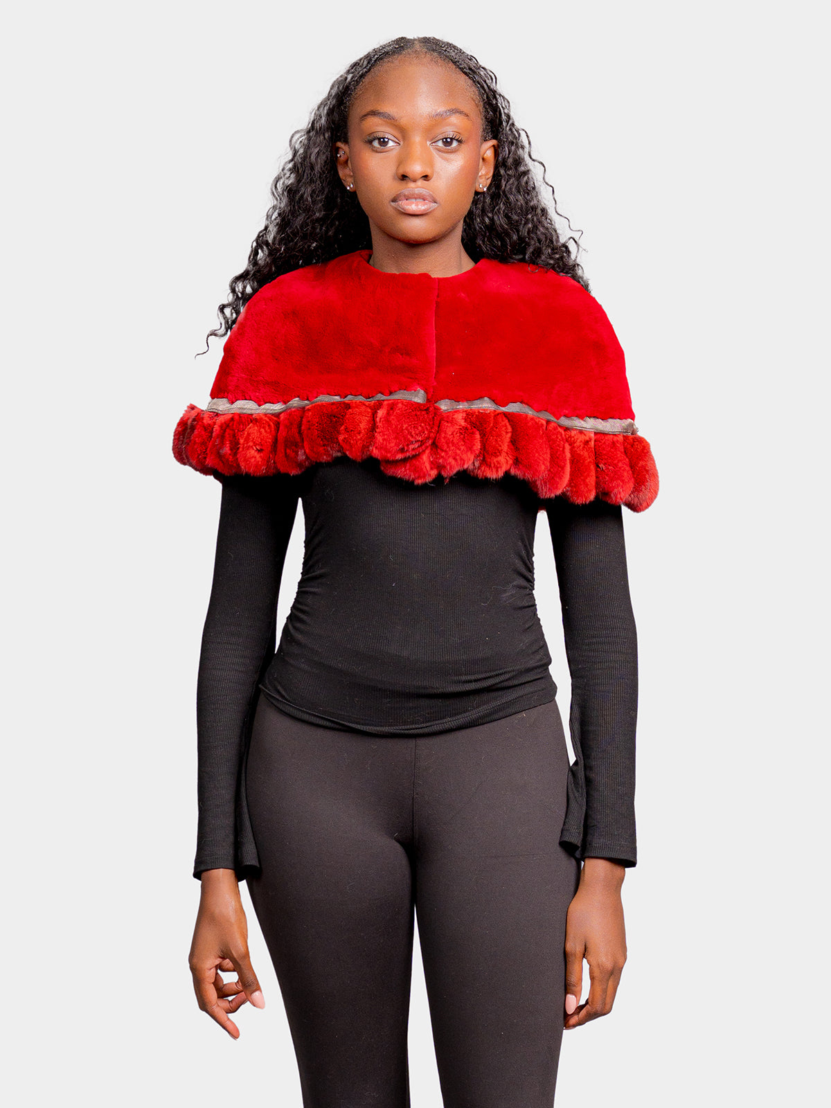 Women's Red Chinchilla Sheared Beaver Capelet