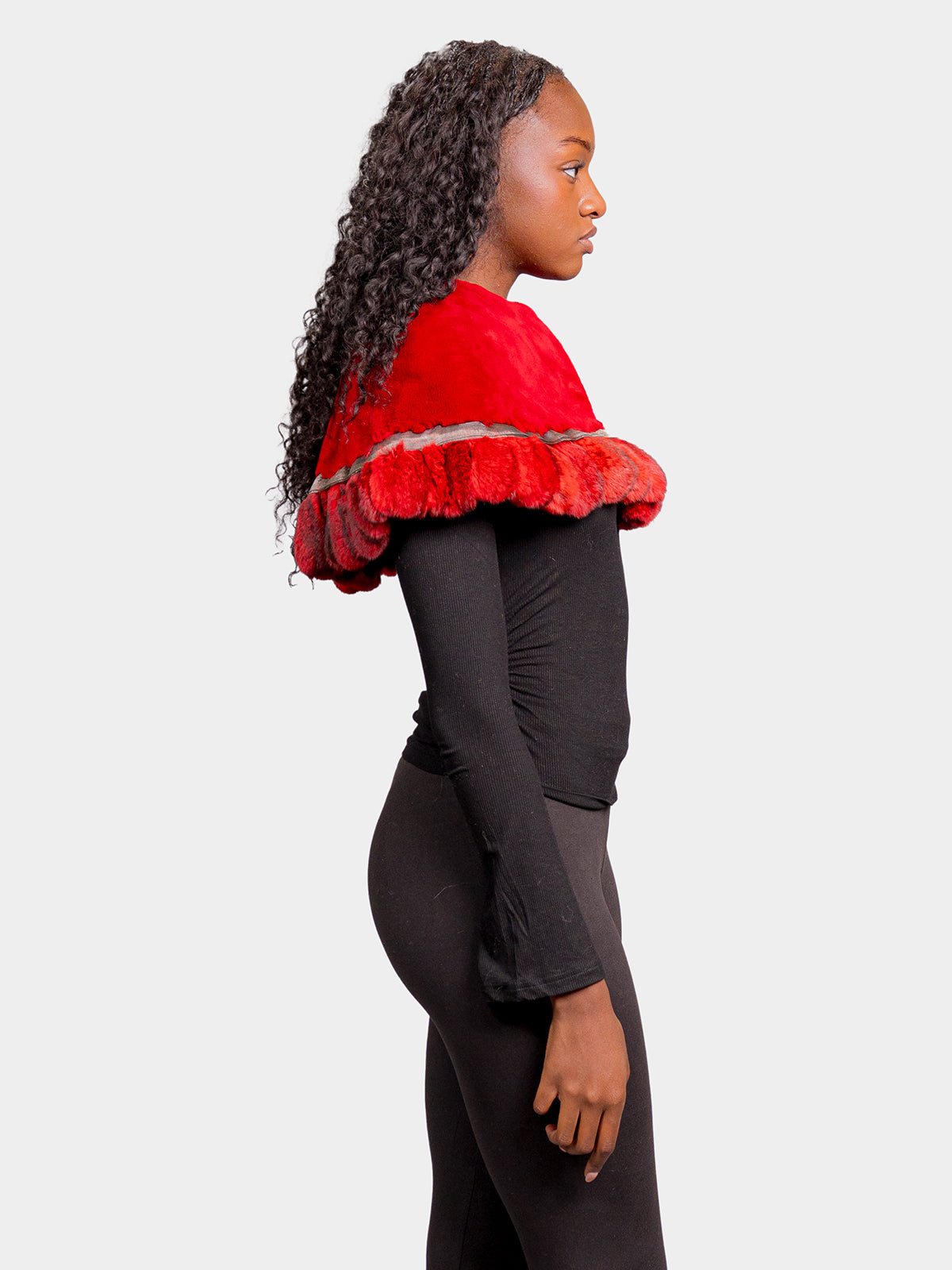 Women's Red Chinchilla Sheared Beaver Capelet