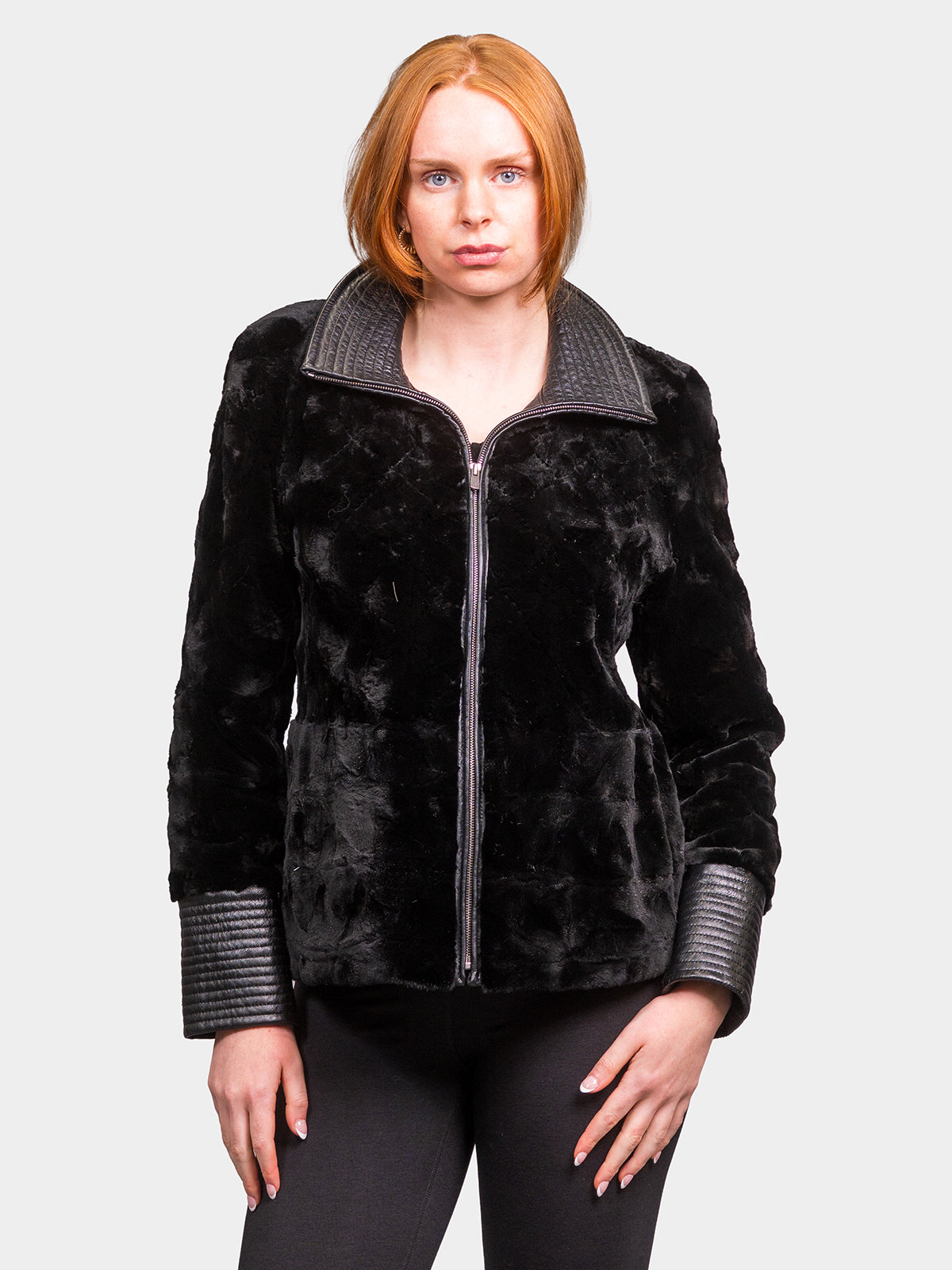 Women's Black Sculptured Sheared Mink Jacket
