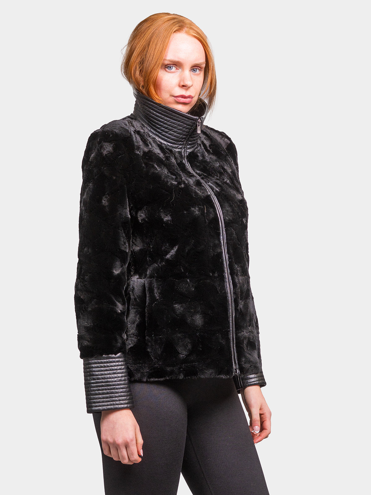 Women's Black Sculptured Sheared Mink Jacket