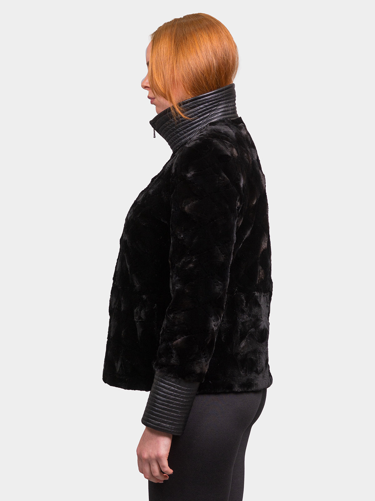 Women's Black Sculptured Sheared Mink Jacket