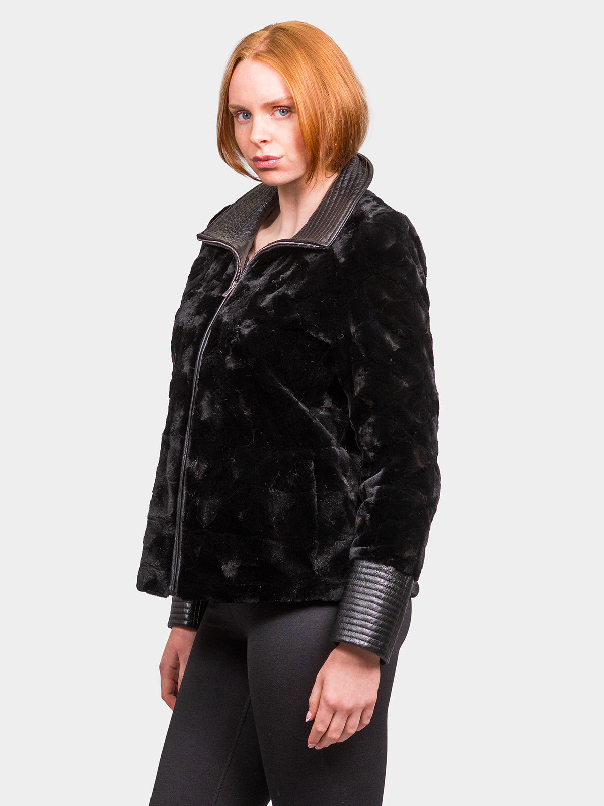Women's Black Sculptured Sheared Mink Jacket