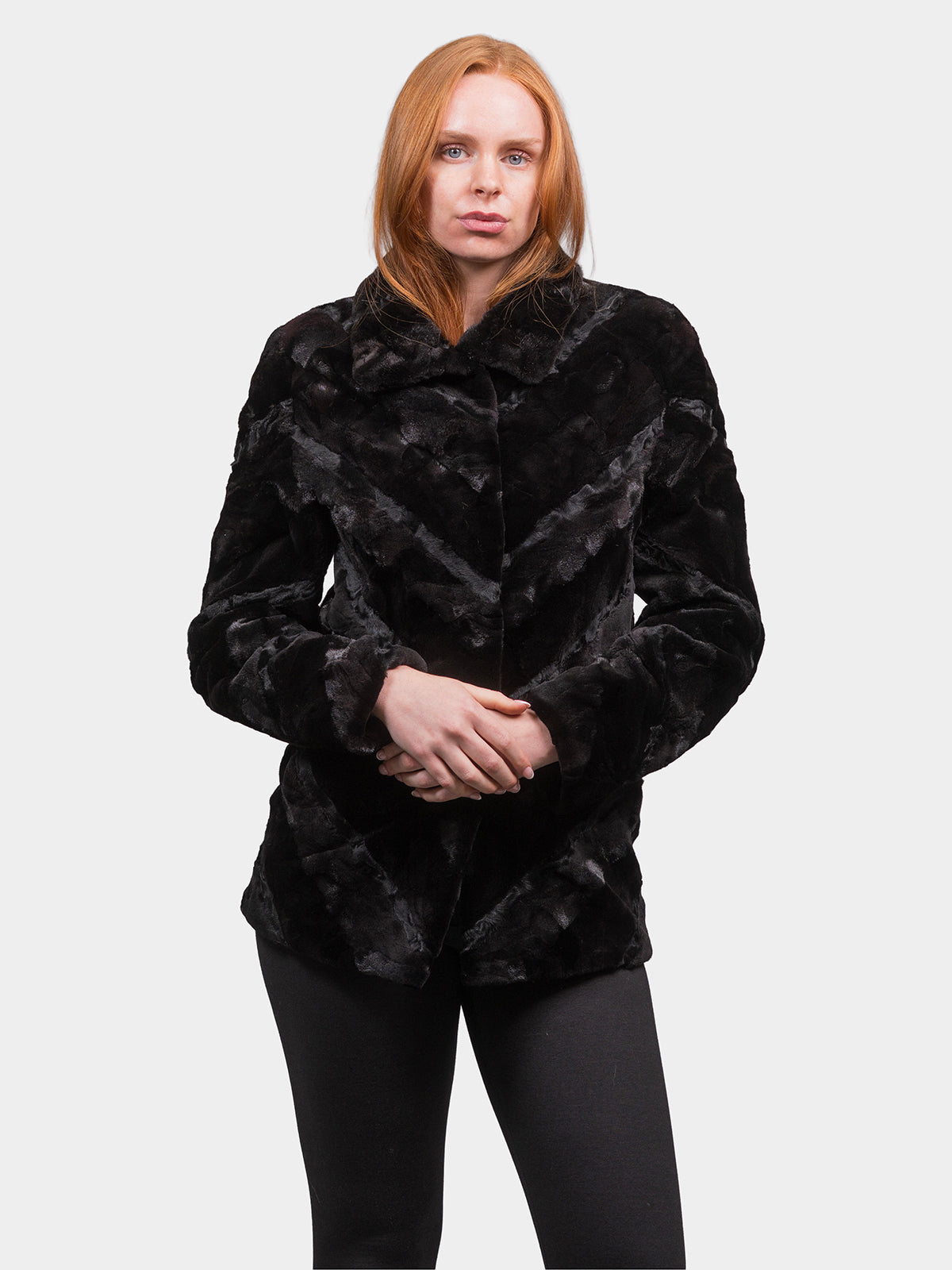 Women's Black Sculptured Sheared Mink Stroller